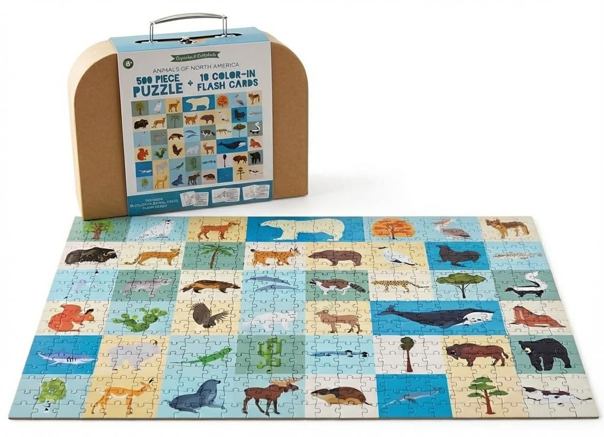 500 North America Animals Puzzle with Color-in Flashcards