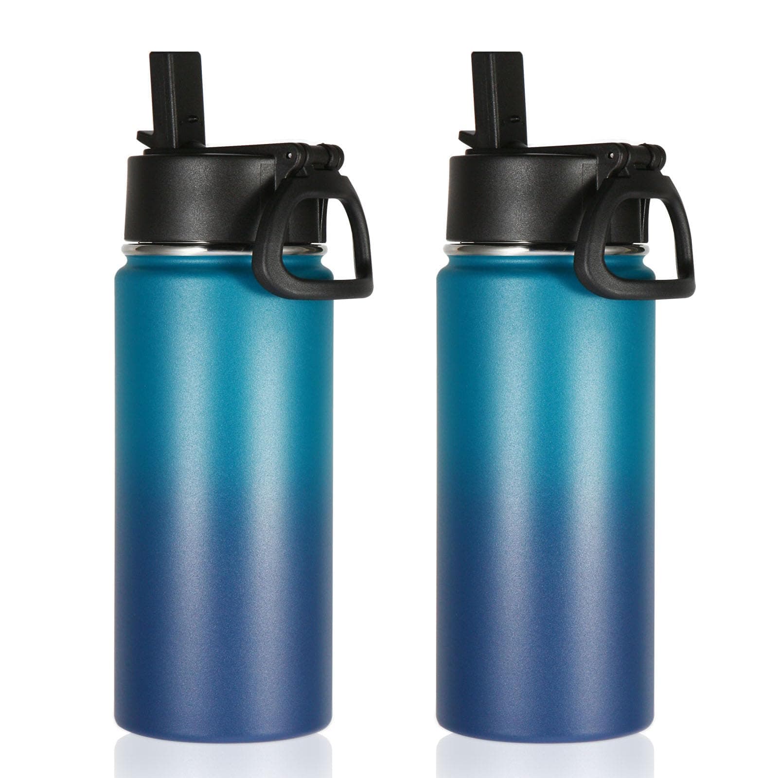 Volhoply 16 OZ Kids Water Bottle Bulk 2 Pack,Insulated Sports Bottles with Straw Lid,Stainless Steel Bottle with Handle Keep Cold & Hot,Double Wall Vacuum Cups for School(Dark Night,Set of 2)