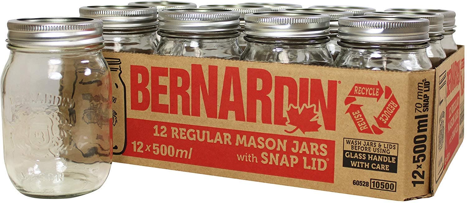 Bernardin Regular Mouth 500ml Mason Jars-Box of 12, 500ml, Clear