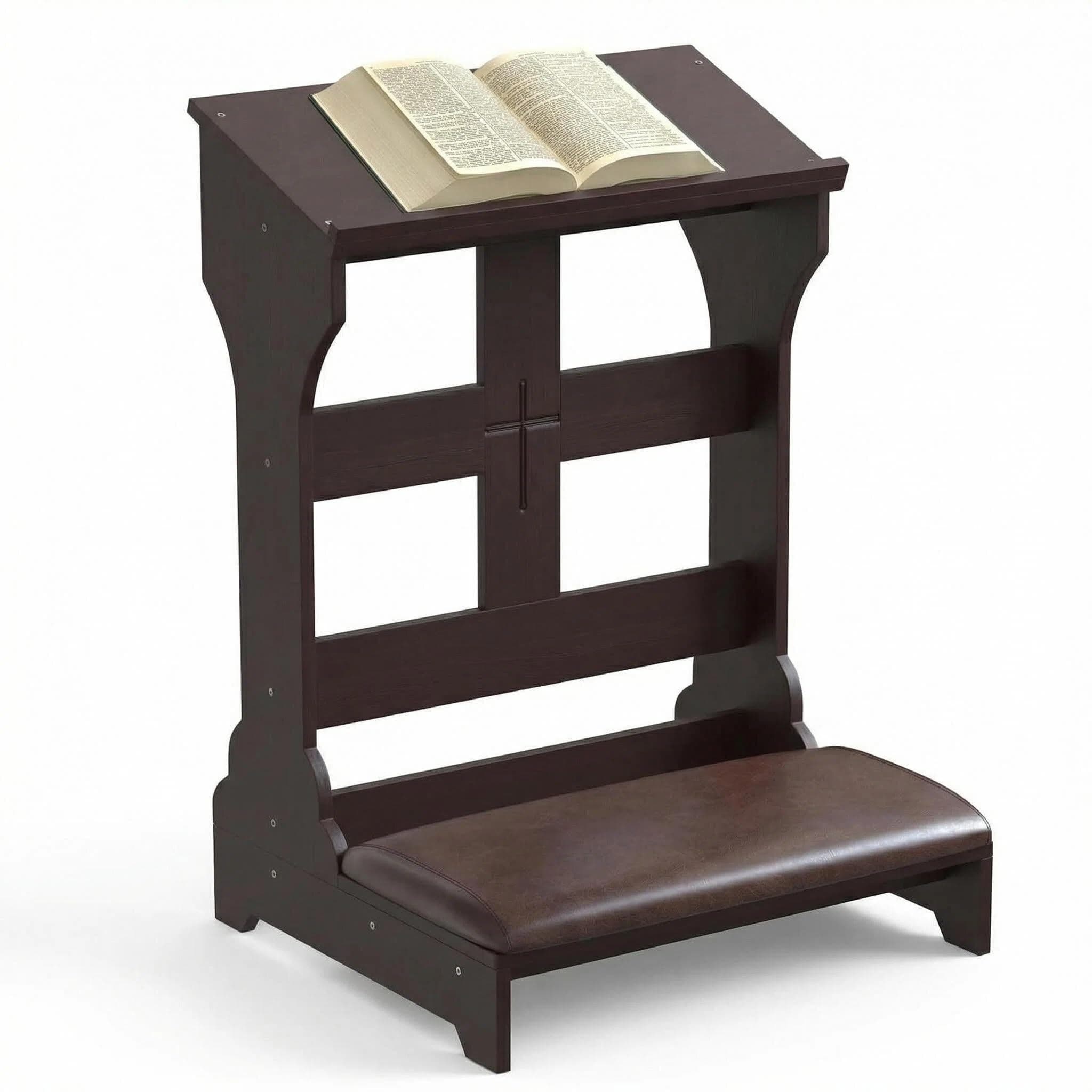 wupeiaoo Prayer Kneeler, Wooden Prayer Bench Stool with Shelf and Cushion, Padded Kneeler Shelf for Kneeling at Home, Church Prayer Bench Stool Table