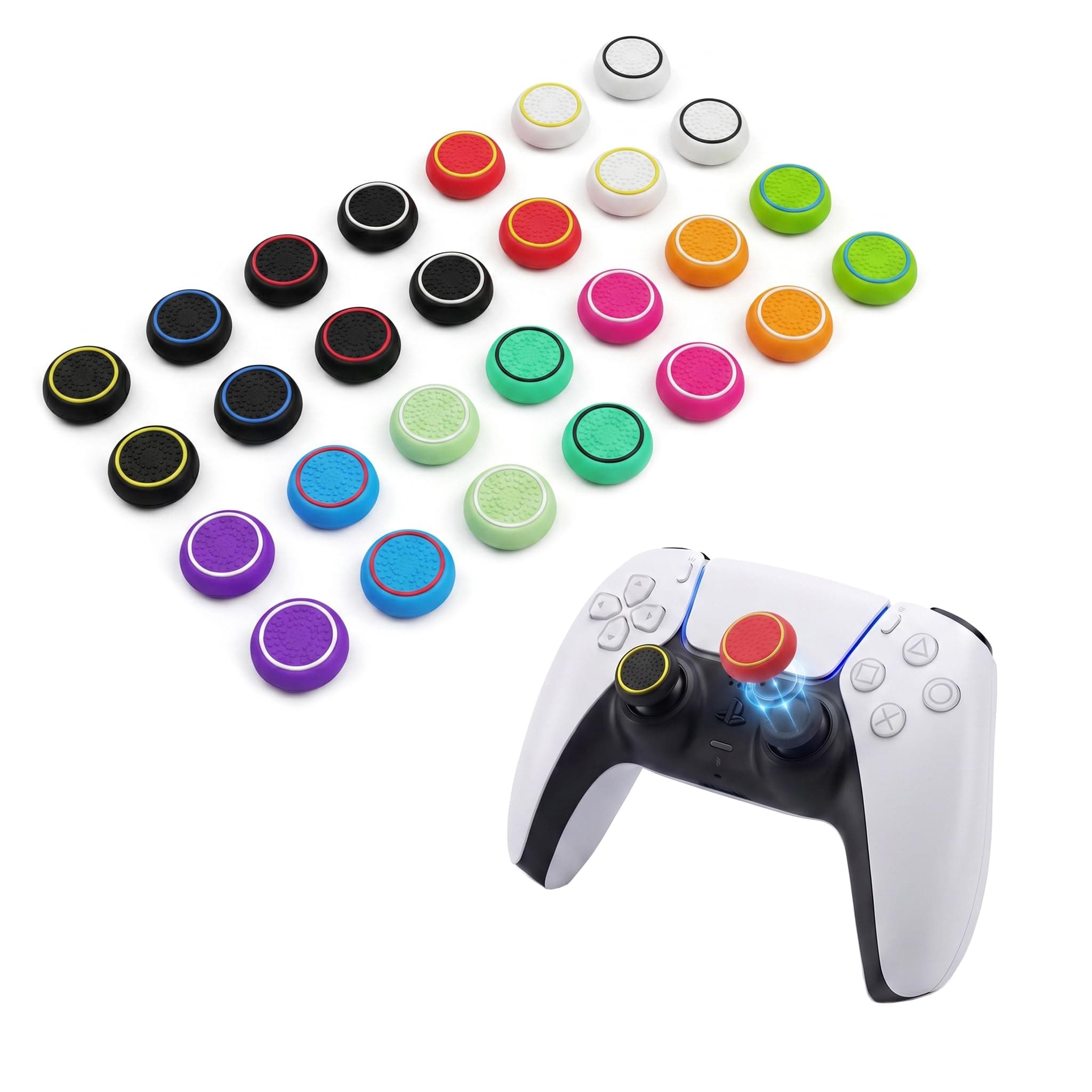 Inoostar 28PCS Optimized Silicone Thumb Grips & Joystick Caps for PS4/PS5/Xbox Controllers Accessories | 14 Colors, Anti-Slip, Anti-Scratch & Enhanced Gaming Grip Protectors