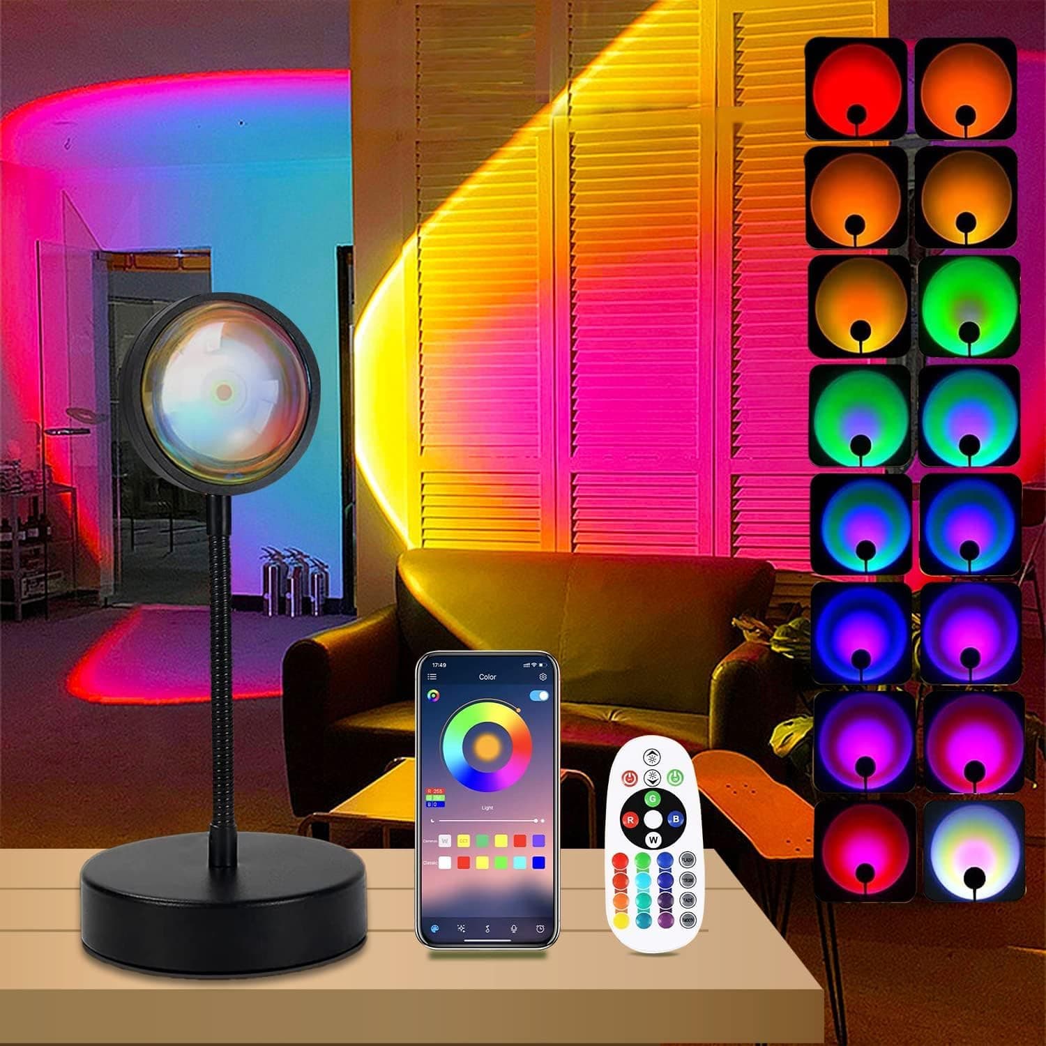 QUIGO Upgraded 10w Sunset Lamp Projector Led Lights for Room Decor Night Light Kids Sun/Sunlight/Sunrise Lamp RGB Party Lights Mood/Ambient/Rainbow Light Home/Bedroom Decor Gifts for Women
