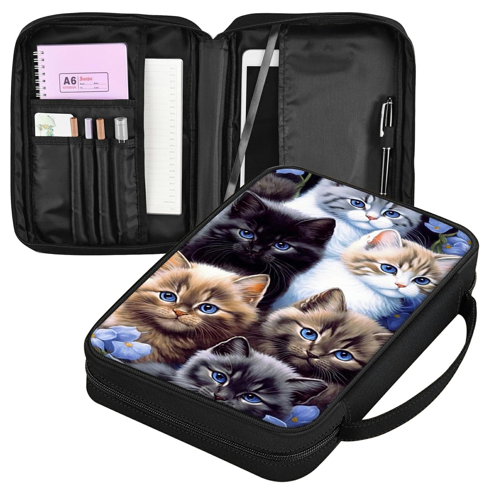 BEOTIWAD Cute Cats Bible Cover Case for Men and Women with Zipper and Handle Water-Resistant Polyester Canvas Case Protects Bible or iPad from Scuffing Sweet Gift for Churchgoers