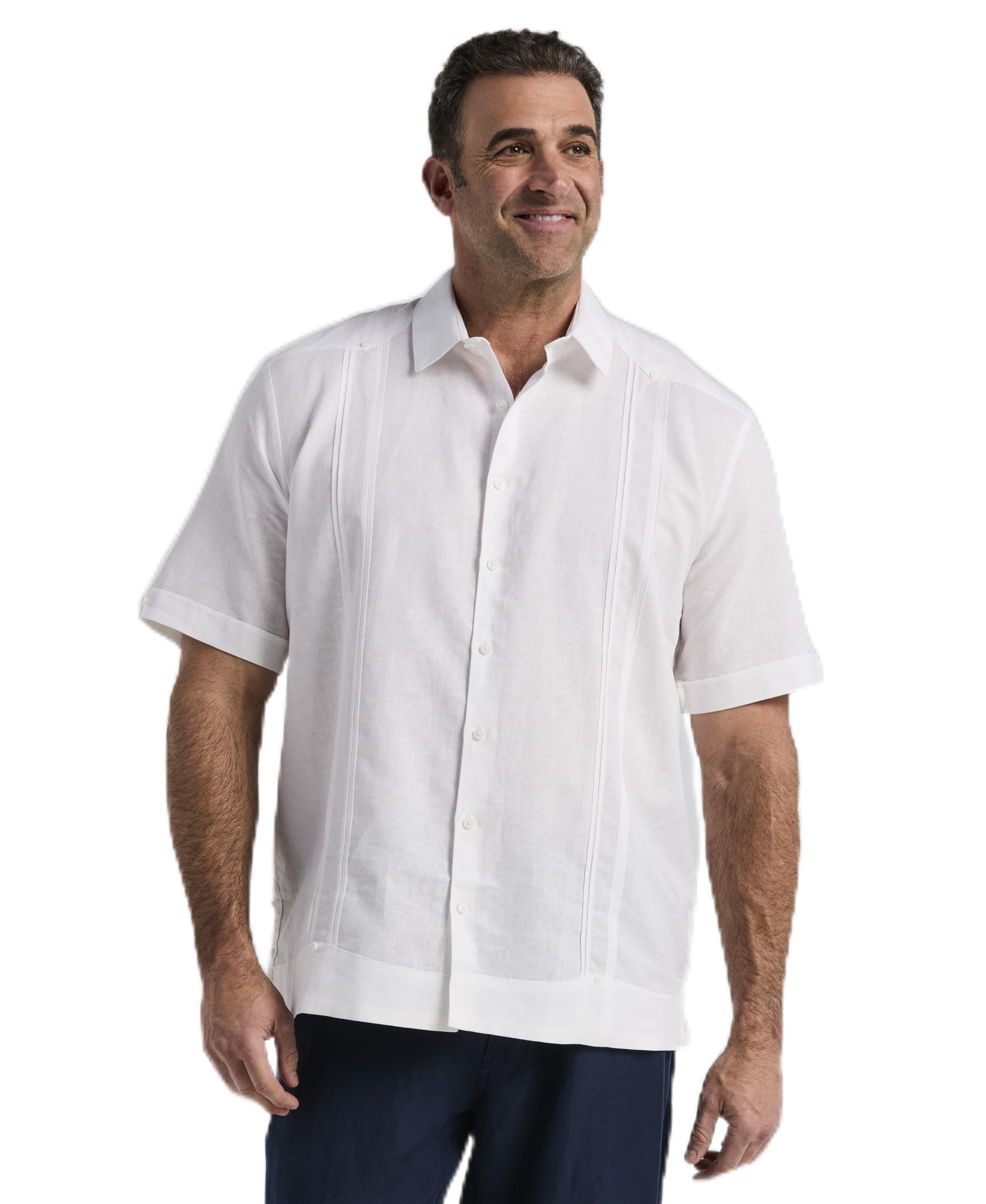 Cubavera Men's Big & Tall Linen Blend Short Sleeve Guayabera Shirt, Brilliant White, 4X-Large Big Tall