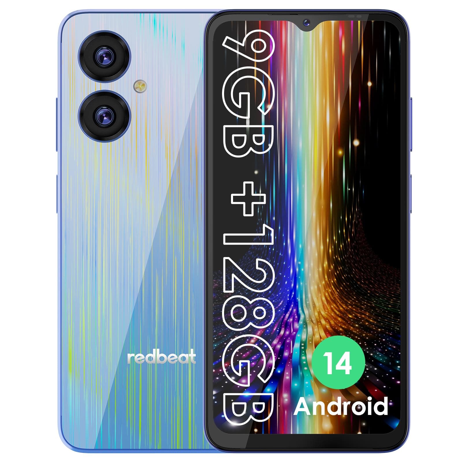 redbeat Android Cell Phone Unlocked, 128GB/ TF 1TB, Cheap Smartphone 6.52" IPS HD, 8-Core 1.6GHz, 13MP+5MP, 5000mAh, Dual 4G SIM, GPS/WiFi/Bluetooth 5.0, Blue