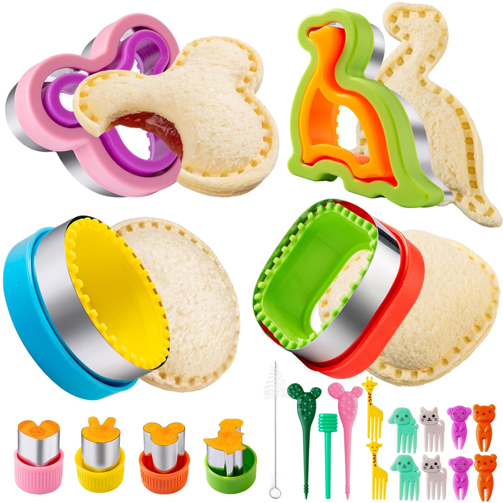 Sandwich Cutter for Kids 22 Pcs (Large), Nifogo Sandwich Maker, Cookie Cutters and Sealer Set, Bread Decruster, Dinosaur Mickey Square Circle Shape for Boys Girls