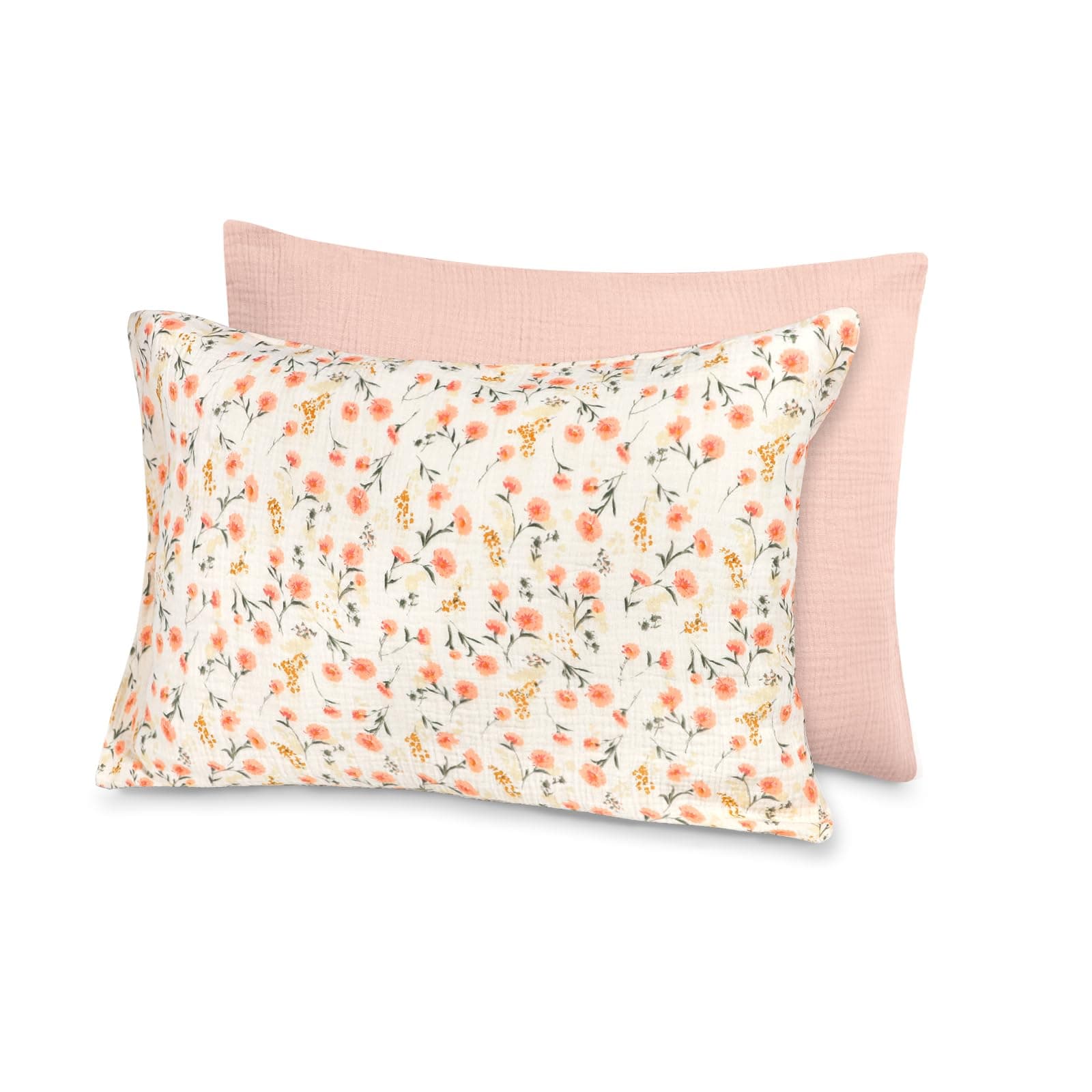 Hooyax 2-Pack Toddler Pillowcase - 100% Muslin Cotton Fits 13 * 18 Toddler Pillows, Soft Breathable Small Kid Pillowcase, Crib & Travel Pillow Case Cover with Envelope Closure (Pink, Flower)