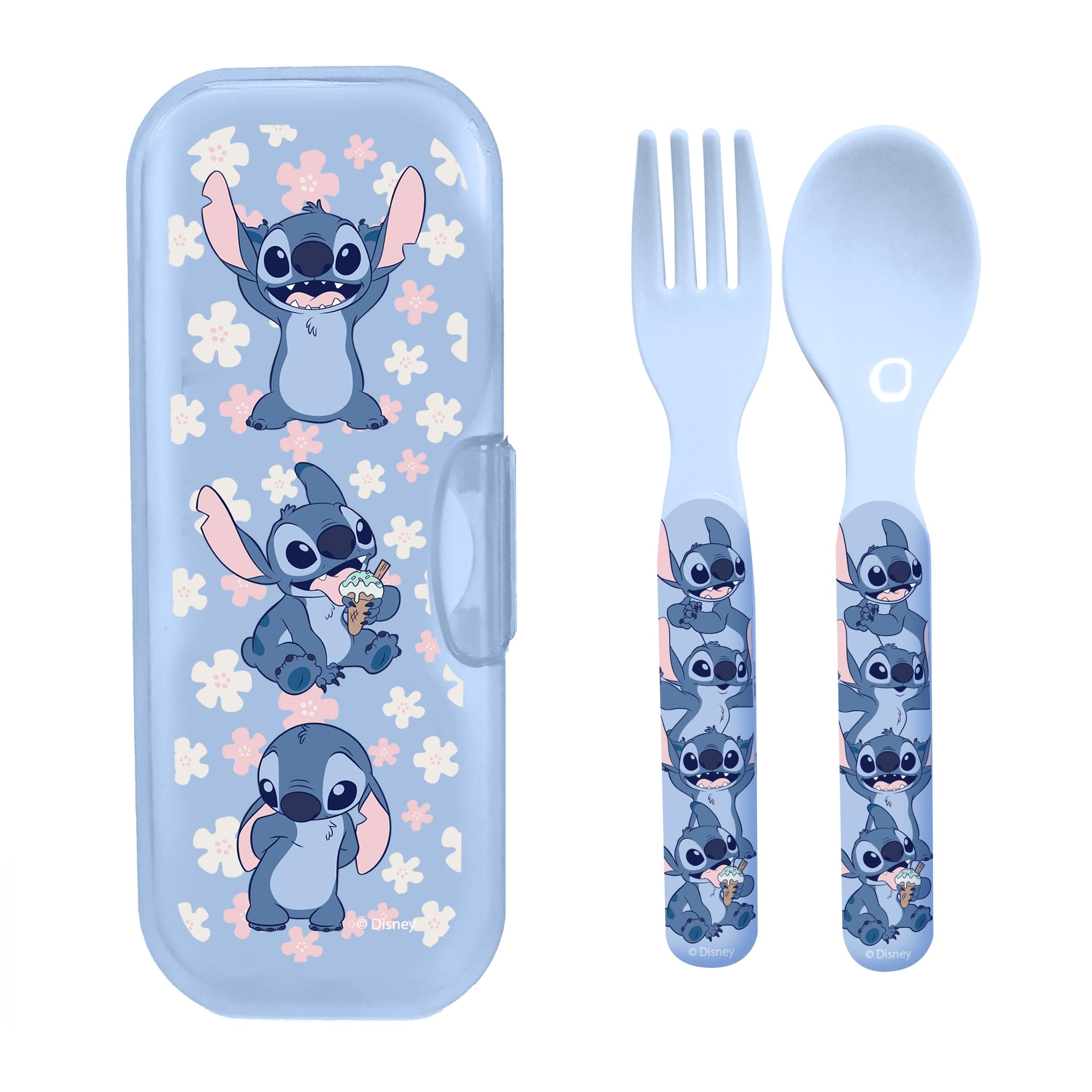 Kids Fork and Spoon Travel Set with Storage Case, Reusable Cutlery for School Lunch, Picnic, Camping and Travel- Stitch