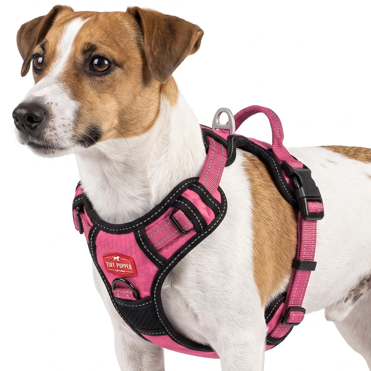 Tuff Pupper No Pull Easy Walk Dog Harness | Heavy Duty Pet Vest | Front & Back Leash Clips | Strong Safety Handle | Reflective Anti Pull Vest | Comfortable Padded Escape Proof Harness (Small, Pink)