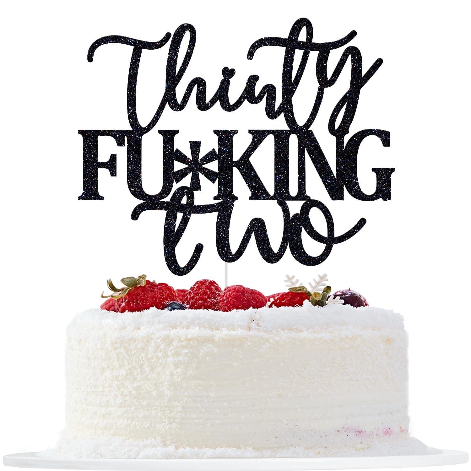 Thirty Two Cake Topper, Happy 32nd Birthday Cake Topper, Cheers to 32 Years Old, Funny 32nd Birthday Party Decorations, Black Glitter