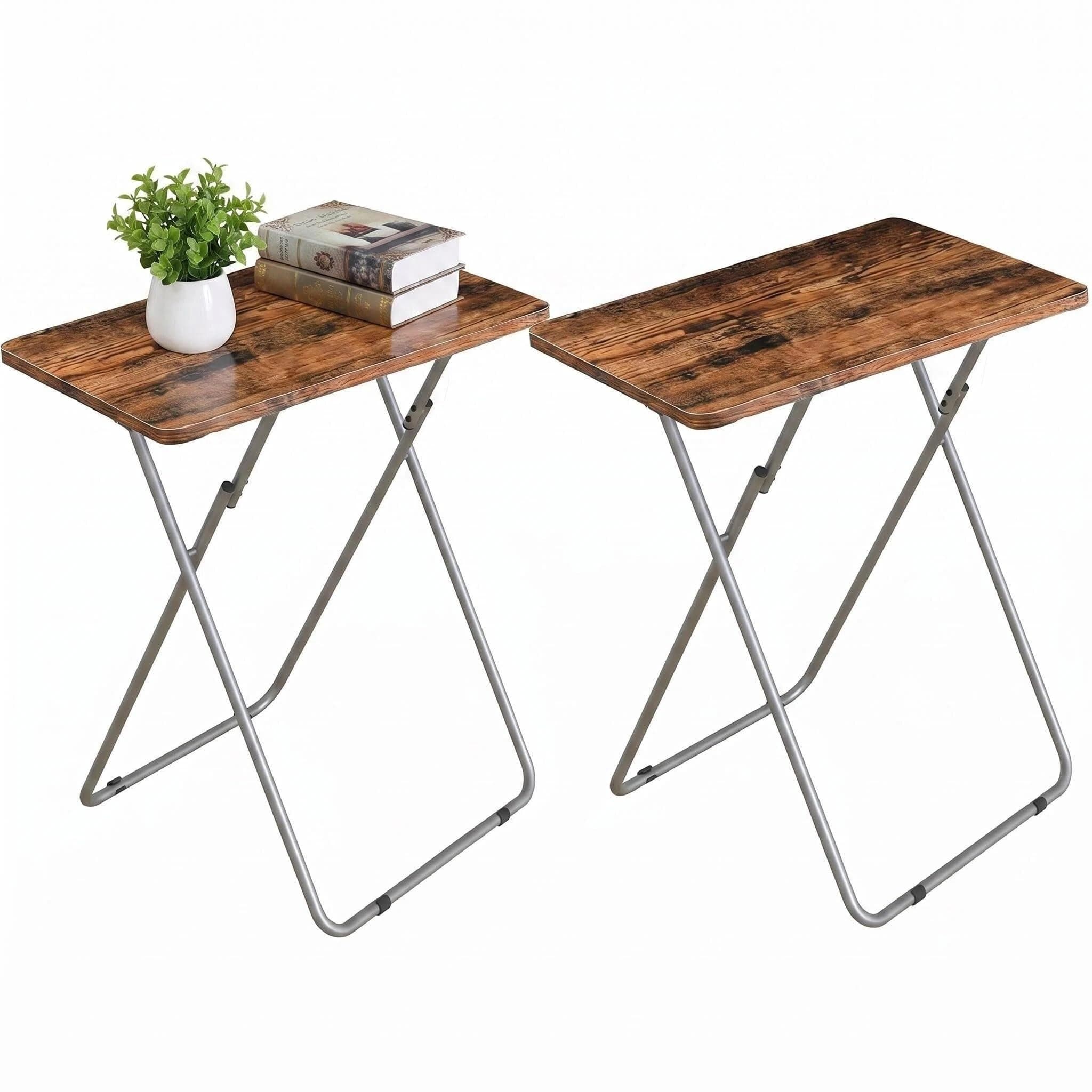 ZHUJERRY Tv Trays Folding Tv Table, Dinner Table for Eating with Sturdy Metal Frame, Small Foldable Snack Trays Table for Living Room, Couch,Sofa, Bed, No Assembly Required (Yellow Brown 2-Piece Set)