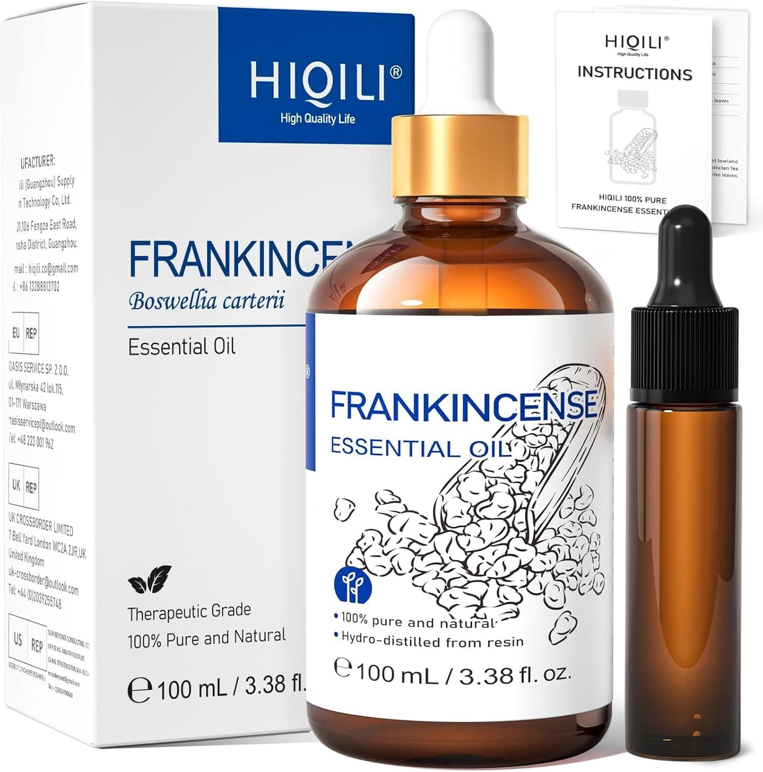 HIQILI Frankincense Essential Oil for Skin Care, Muscle & Knee Massage