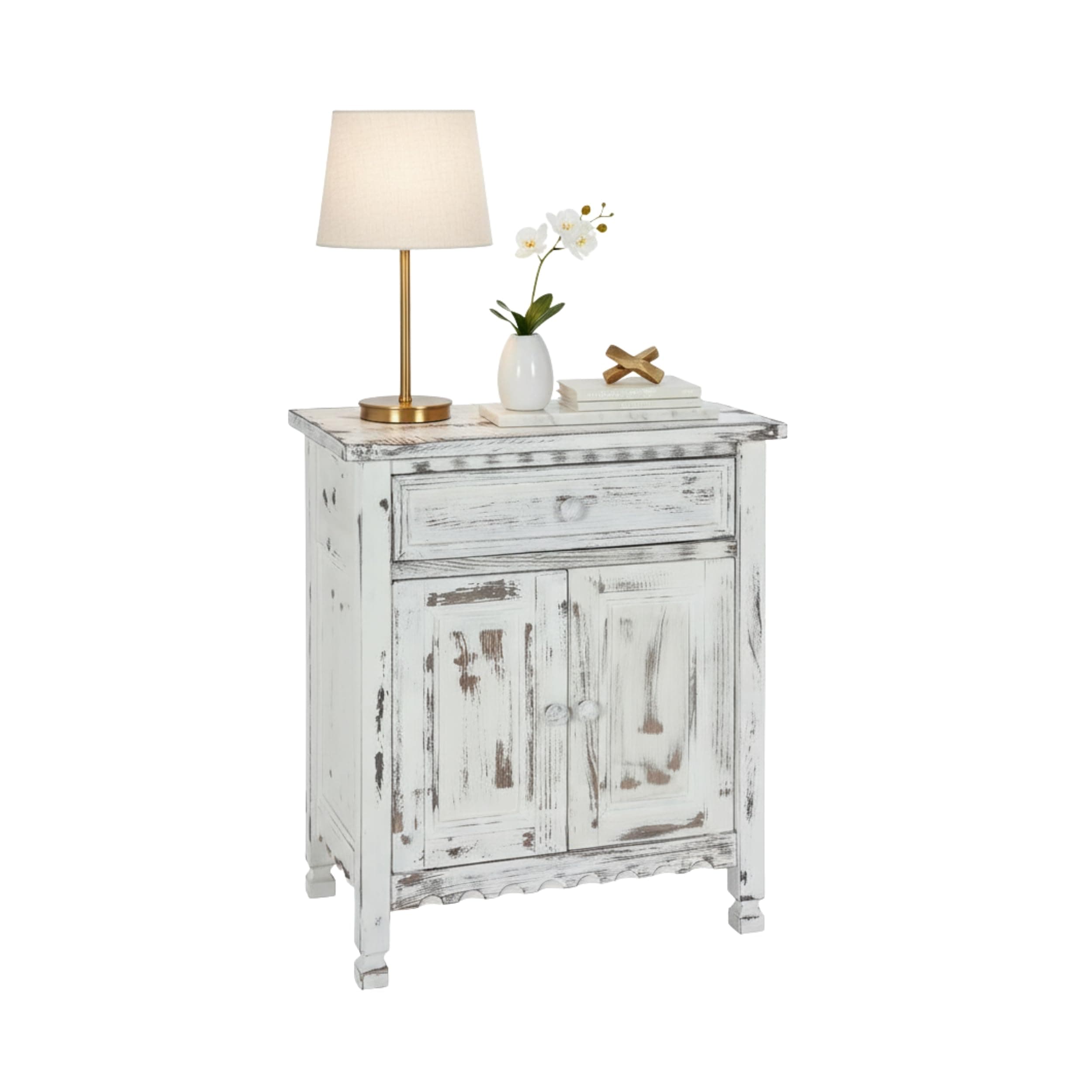 Alaterre ACCA23WA Rustic Cottage Accent Cabinet, White Antique
