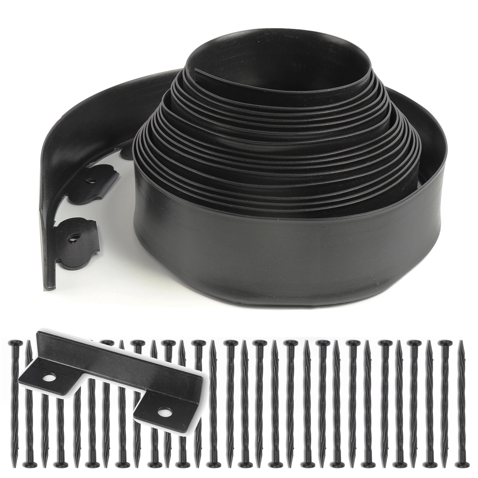 Xsltkby 4 Inch Tall Landscape Edging, 33FT Garden Edging with 30 Spikes, Modern Black Polyethylene (PE) Edging for Landscaping, Lawn, Flower Beds, Grass, Yard
