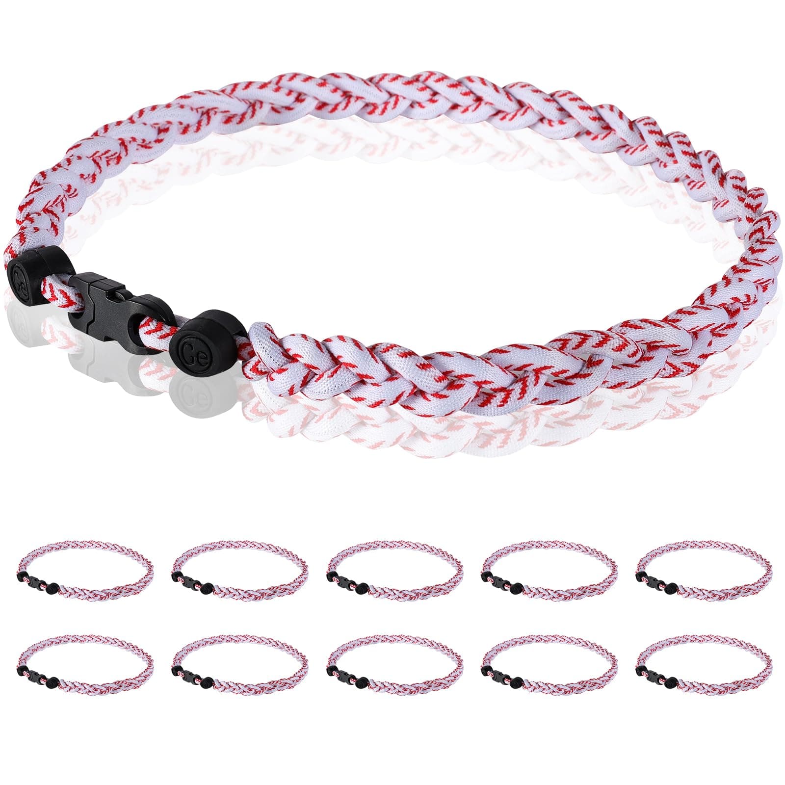 Midtatus 18inch Baseball Necklace,12 Pack, Team Gift for Baseball Funs, Fashion Three Braided Titanium Tornado Rope Design with Muti - Color for Pick (18.1, Baseball - Seam)