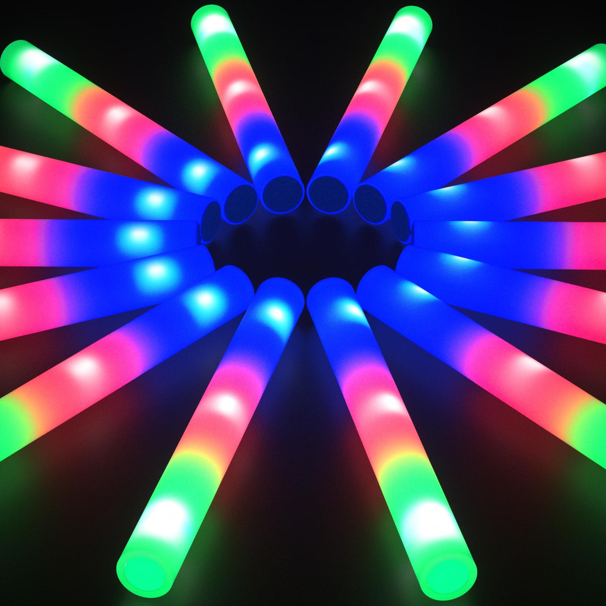 Foam Glow Sticks Bulk(16PCS) for Party with 3 Flashing Modes, 16-inch Length, Glow in The Dark LED Foam Sticks Wand Pack Party Supplies for Wedding, Raves, Concert, Camping, Birthday Holiday Party