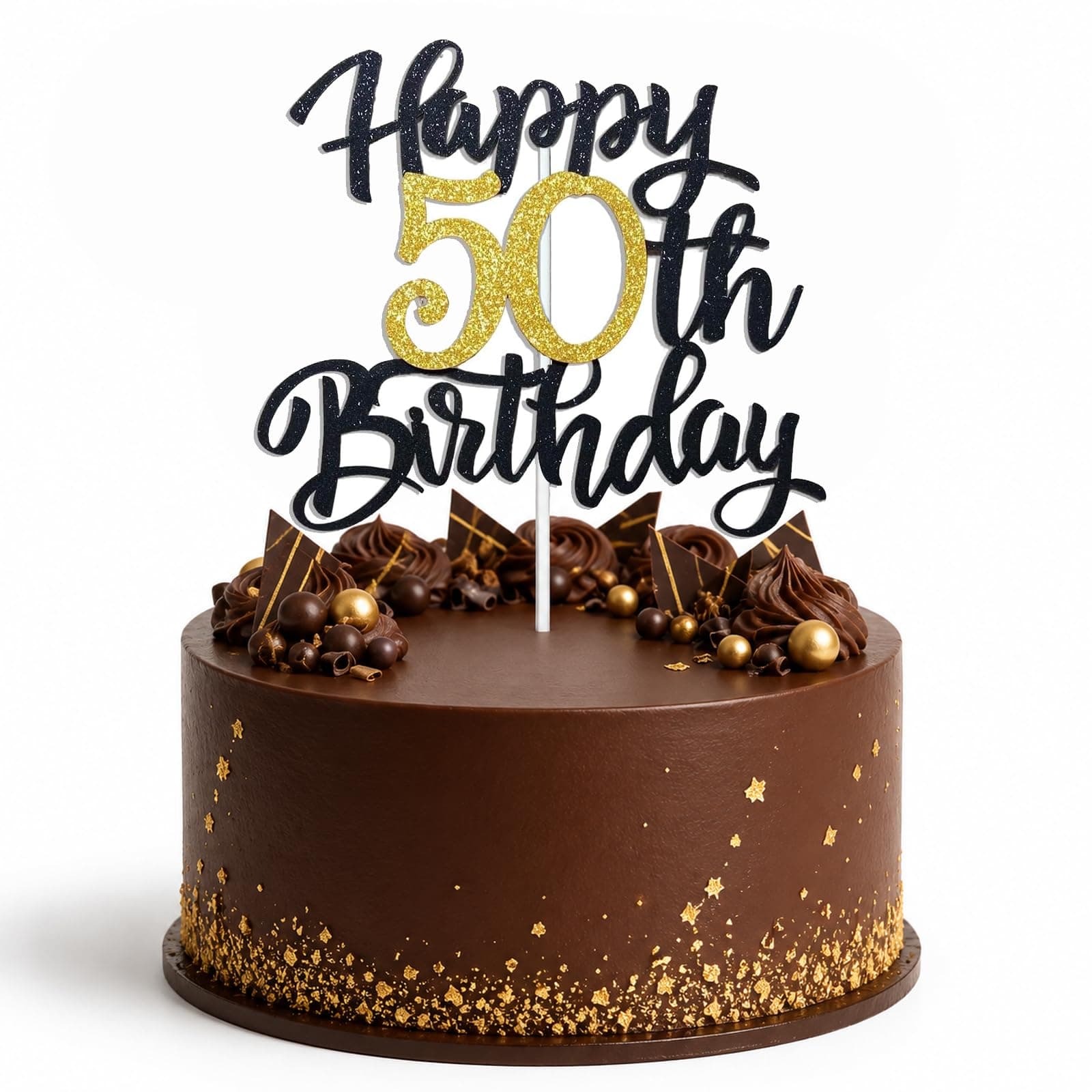50th Birthday Cake Topper for Men and Women, Happy 50th Birthday Decorations, Gold and Black 50 Cake Topper for Mens 50th Birthday Party Decor, Cool 50 Year Old Birthday Decorations