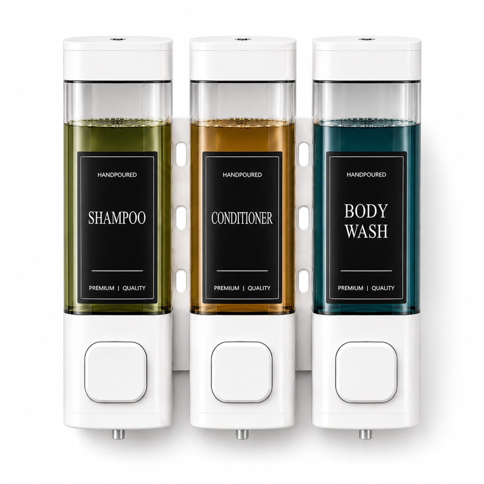 Shampoo and Conditioner Dispenser, Shower Shampoo Dispenser 3 Chamber No Drill, Shampoo and Conditioner Bottles for Bathroom Hotel Large Capacity(White)