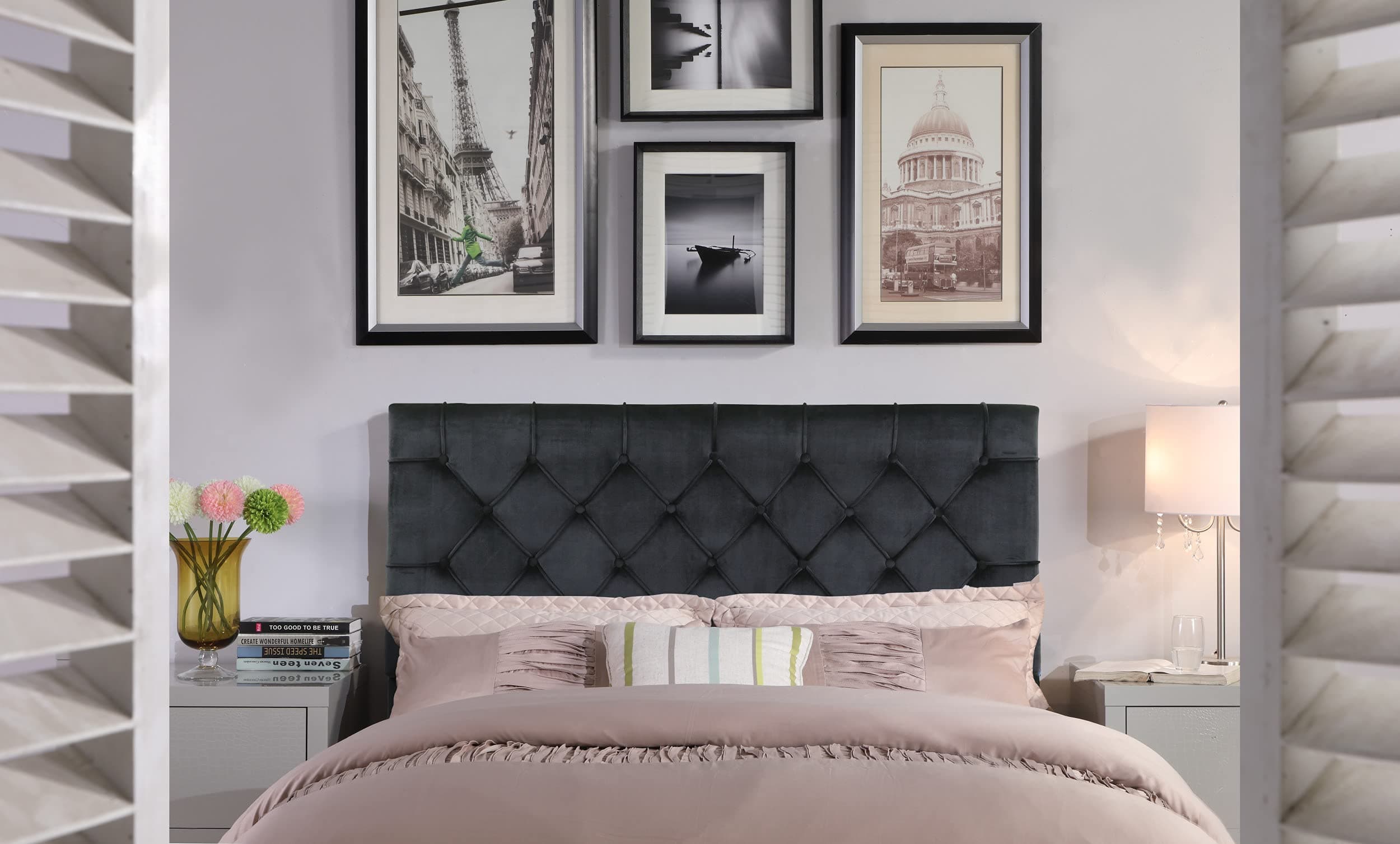 Iconic Home FHB9038-AN Rivka Headboard Velvet Upholstered Diamond Button Tufted Modern Transitional, Twin, Black