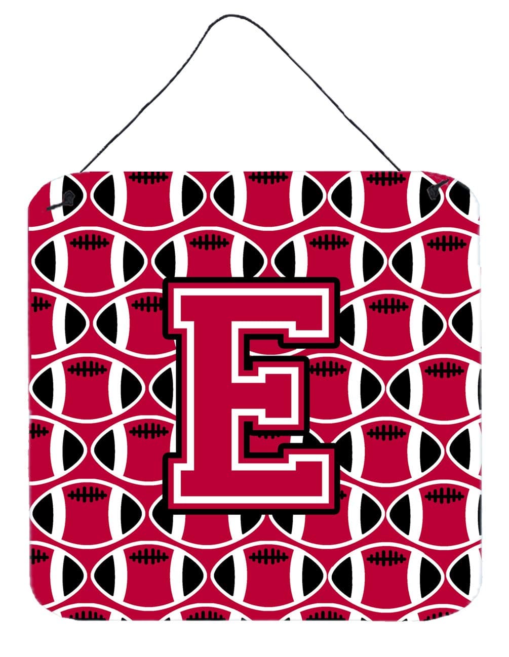 Caroline's Treasures CJ1079-EDS66 Letter E Football Crimson and White Wall or Door Hanging Prints Aluminum Metal Sign Kitchen Wall Bar Bathroom Plaque Home Decor, 6x6, Multicolor