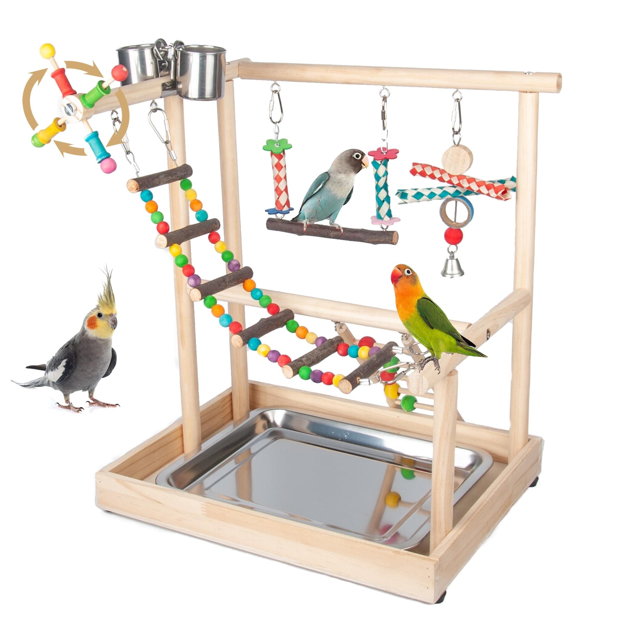 Small Bird Playground Parakeet, Parrot Table Top Stand With Climb Ladders, Swing, Chewing Toys for Conure, Cockatiel, Quaker Parrot, Medium Parrots