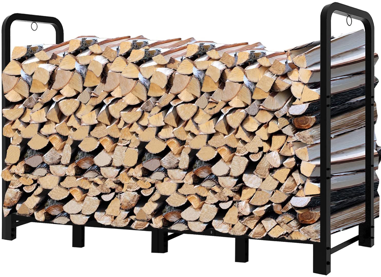 Fandature 8Ft Firewood Rack Adjustable Fireplace Wood Holder for Outdoor Indoor Storage Log-Heavy Duty Fire Log Lumber Stand Stacker, Black