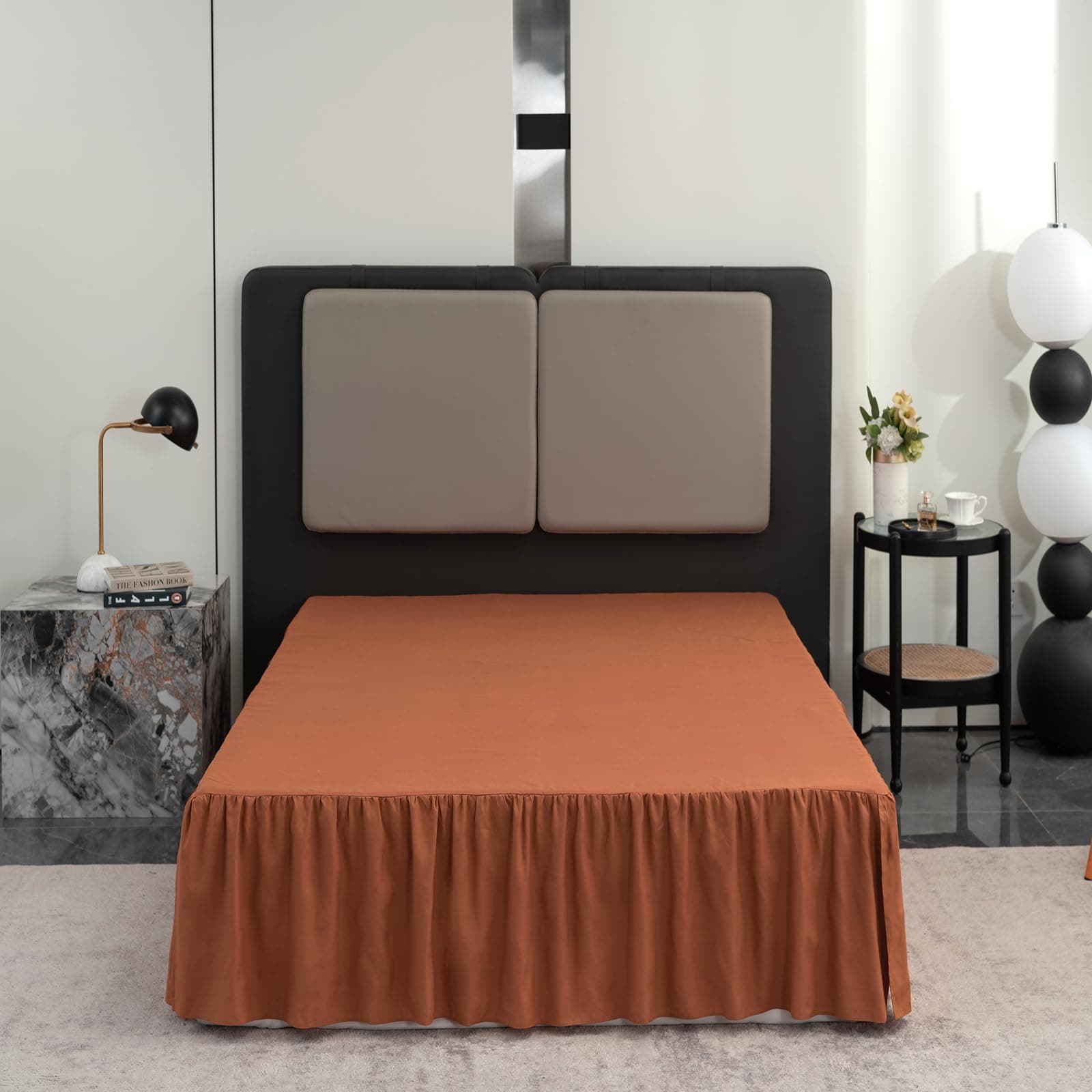 Terracotta Bed Skirt Full Size Ruffled Bed Skirt with Split Corners, Full Bed Skirt 12 Inch Drop, Full Size Bed Skirt Terracotta for Ruffled Bed Skirt with Split Corners, Bed Skirts Full Size