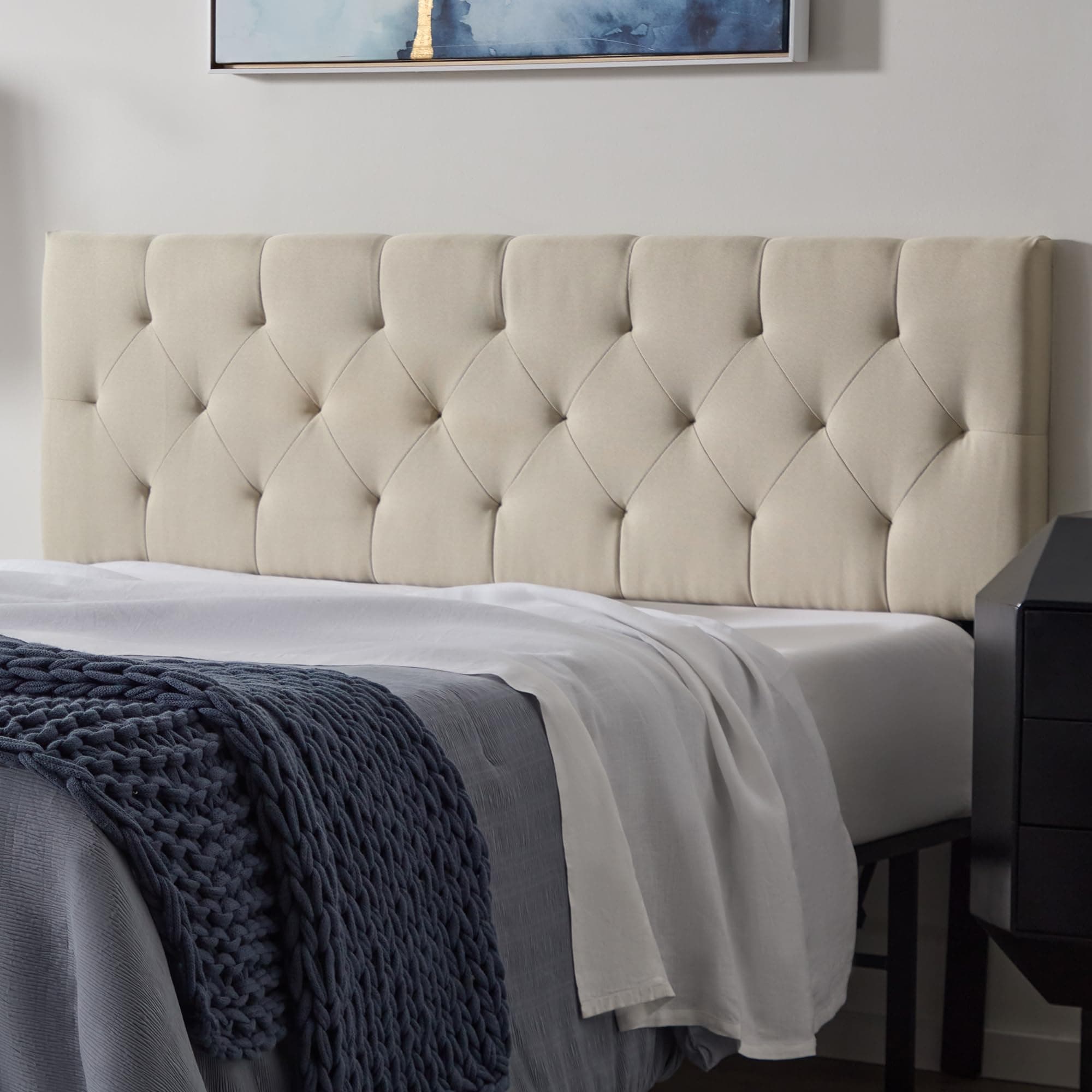 LUCID Mid-Rise Upholstered Headboard - Adjustable Height From 34” to 46” - Queen - Pearl