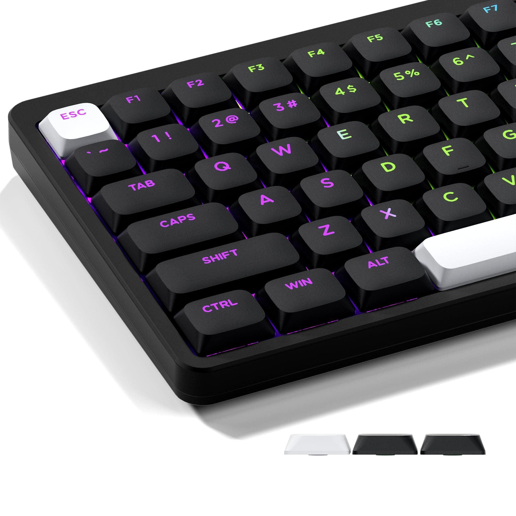 GMKWTL XVX Low Profile Black Keycaps, Shine Through Double Shot PBT, WOB Compatibility for 60% 75% 80% 85% 100% MX Switches Mechanical Keyboard