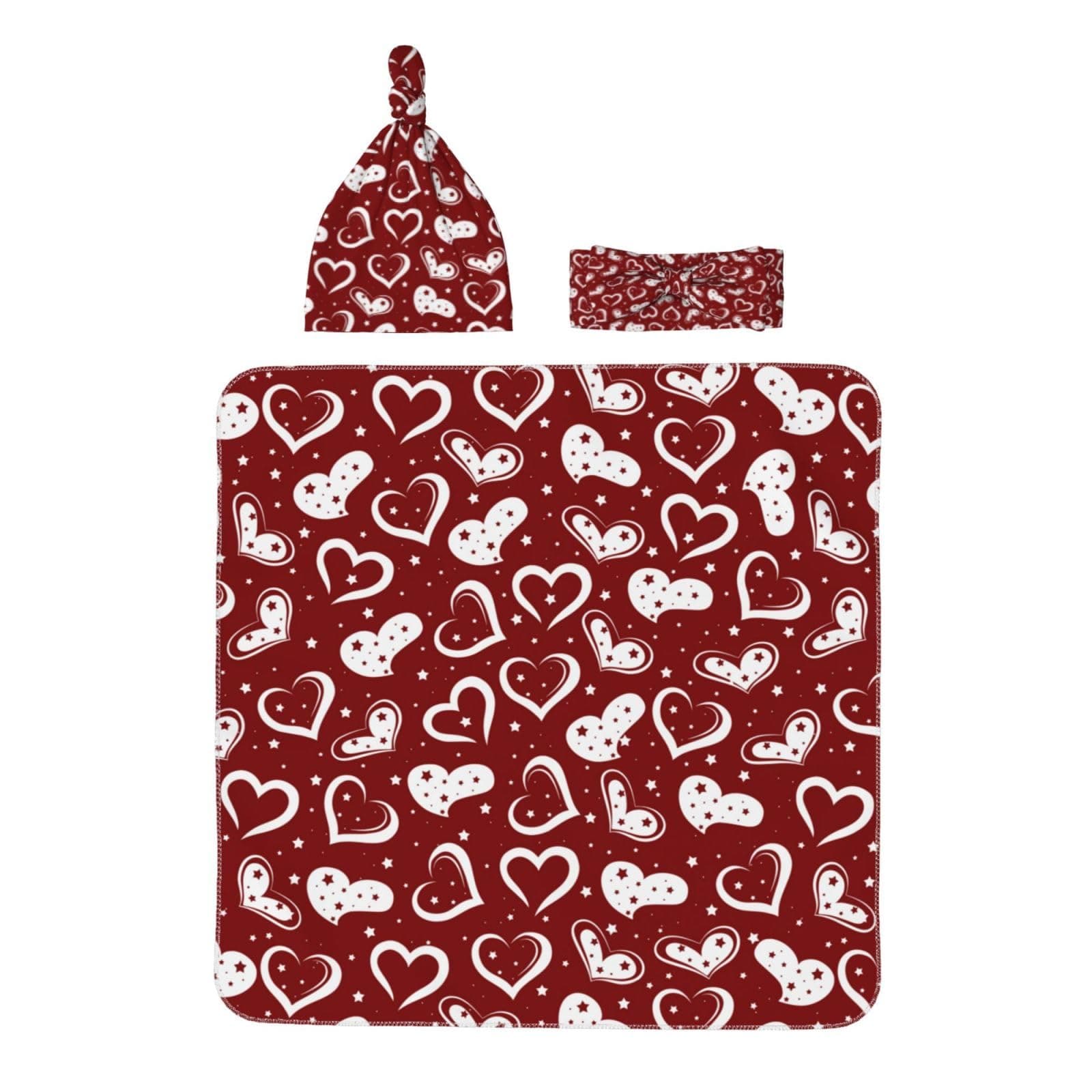 Midaivu Heart Star Swaddle Blanket for Newborns Baby Swaddle with Headband and Matching Hat Set New Born Coming Home Outfit Infant Shower Gift for 0-6 Months