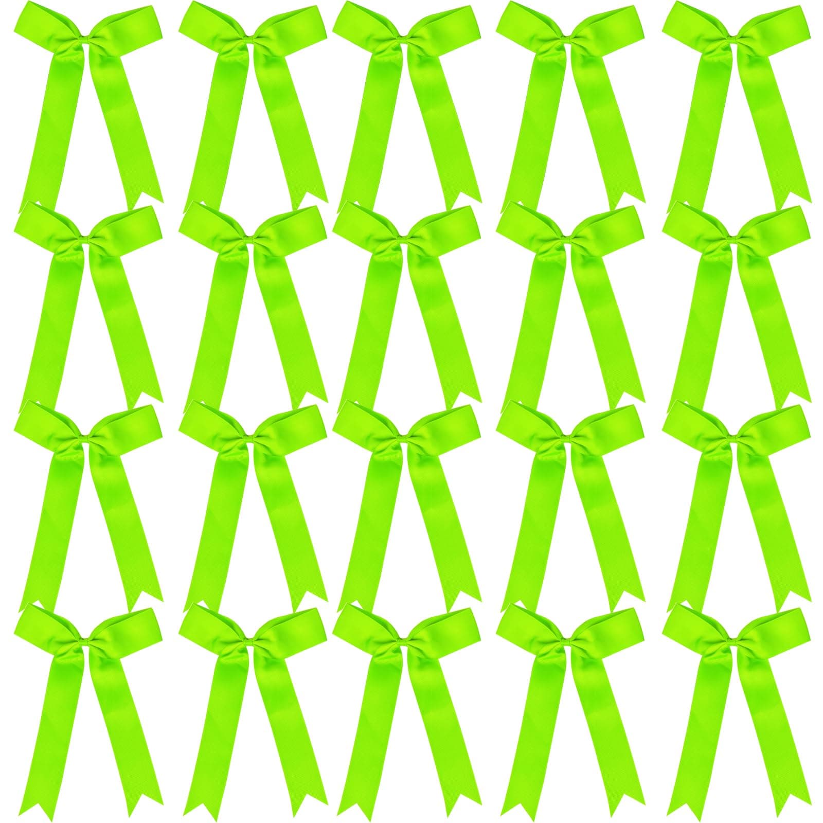 Hipcheer 20pcs Collegiate Style Cheer Bows for Girls, Long Tail Skinny Cheer Bow Ponytail Holder Handmade Bows for Girls Teens Softball Cheerleader Sports (Neon)