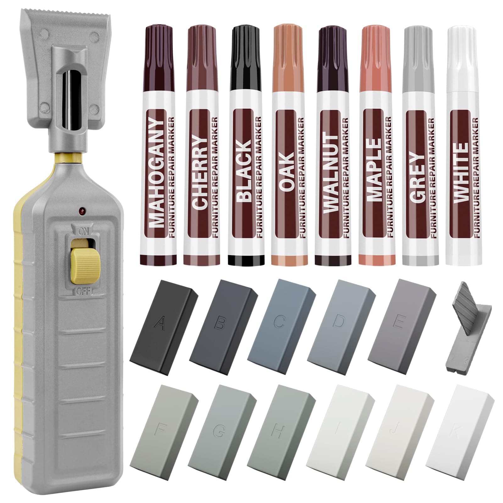 Laminate Floor Repair Kit, Floor Repair Kit, 11 Colors Wax Blocks and 8 Colors Furniture Touch Up Markers, Vinyl Floor Repair Kit Restoration for Cracks, Dents, Holes, Scratches