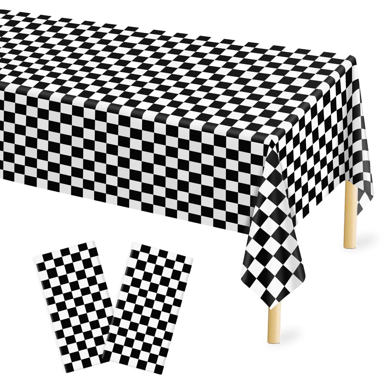 Mulbozy 2 Pcs Checkered Tablecloth, Black and White Checkered Table Cloth
