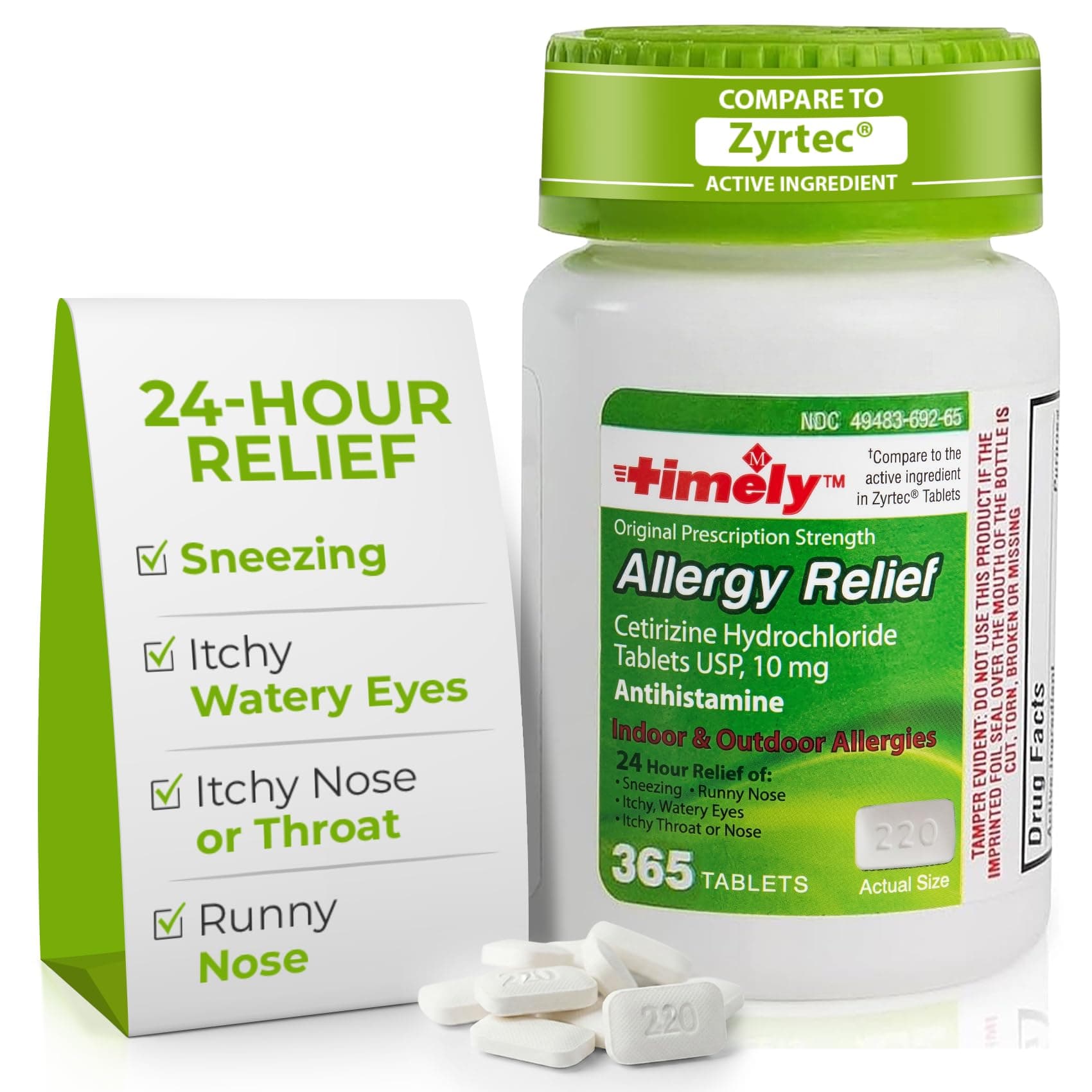 TIME-Cap Labs Allergy Relief Cetirizine HCl 10mg Antihistamine, 365 Tablets