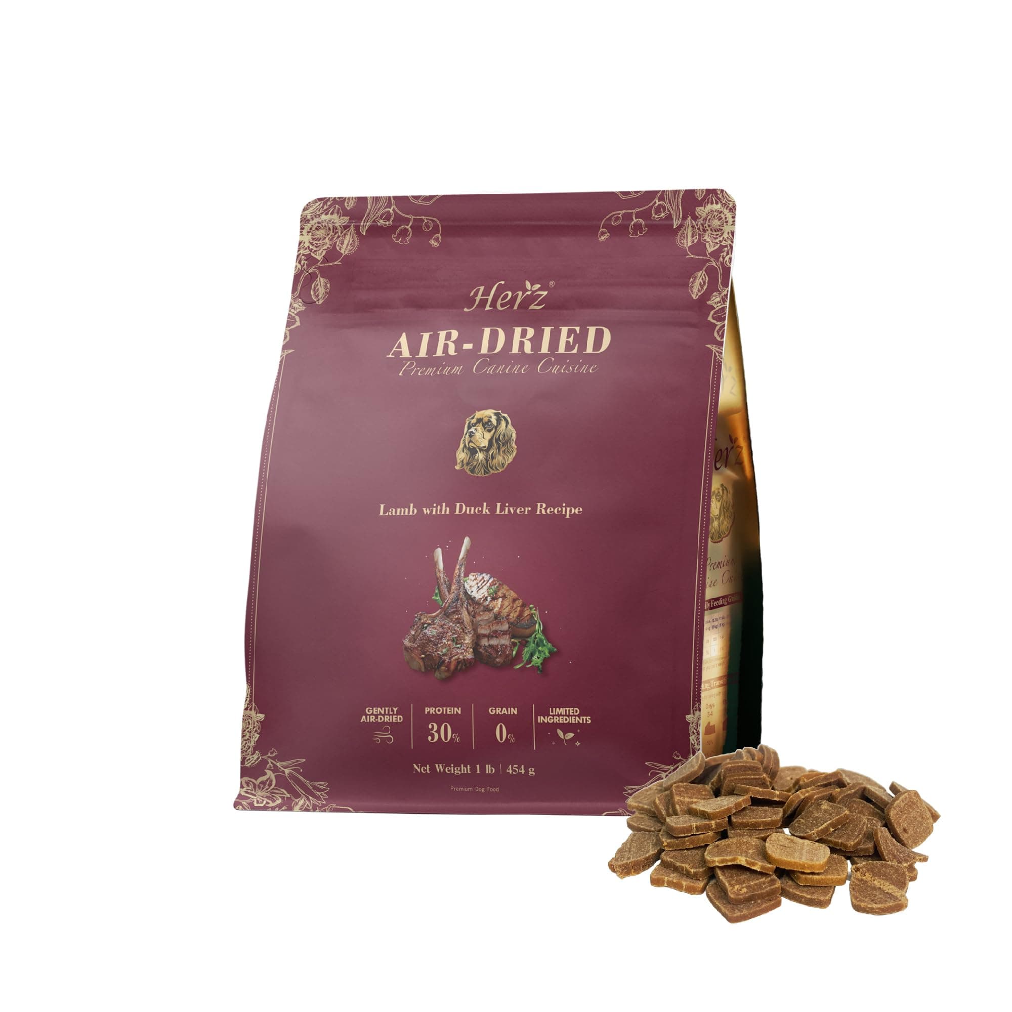 Herz Air-Dried Dog Food Lamb & Duck Liver Recipe 1 lb, All-Natural, High-Protein, Grain-Free, Limited Ingredients, Complete & Balanced, Premium Canine Cuisine