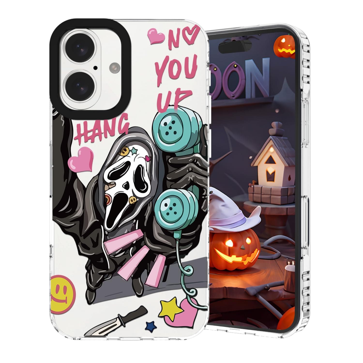 GUESNUY Halloween Phone Case Compatible for iPhone 16 with Funny Skeleton Skull Pattern Designed Soft Slim TPU Shockproof Bumper Clear Cute Phone Cover