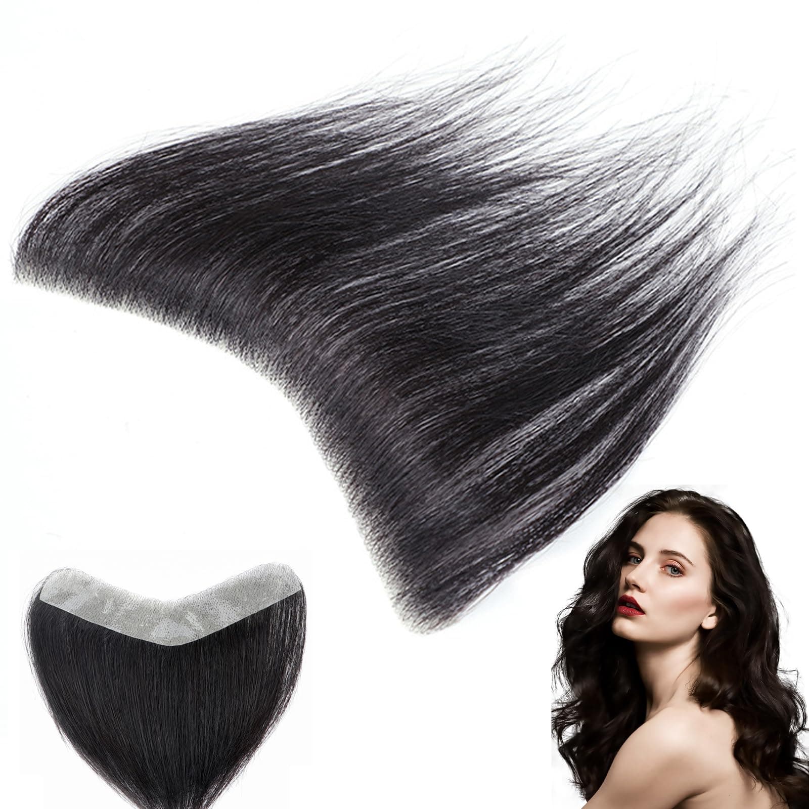 Front Hair Pieces for Women Hair Extensions, 6 Inch Straight Front Scalp Covers, Toppers for Women Receding Hairline or Loss, Natural Black