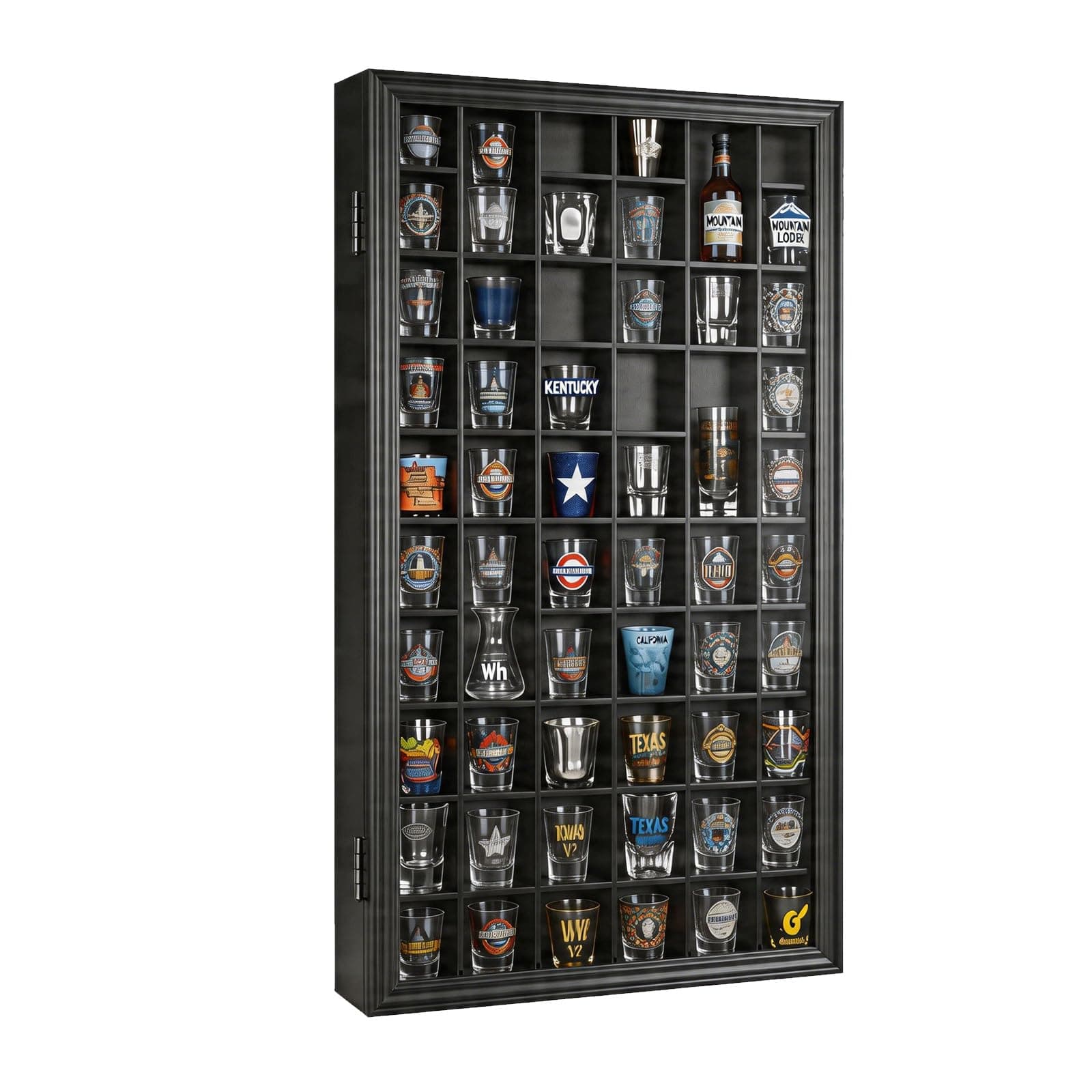 Odjaraye 52-Slot Shot Glass Display Case Shot Glass Cabinet 17"x32" Black