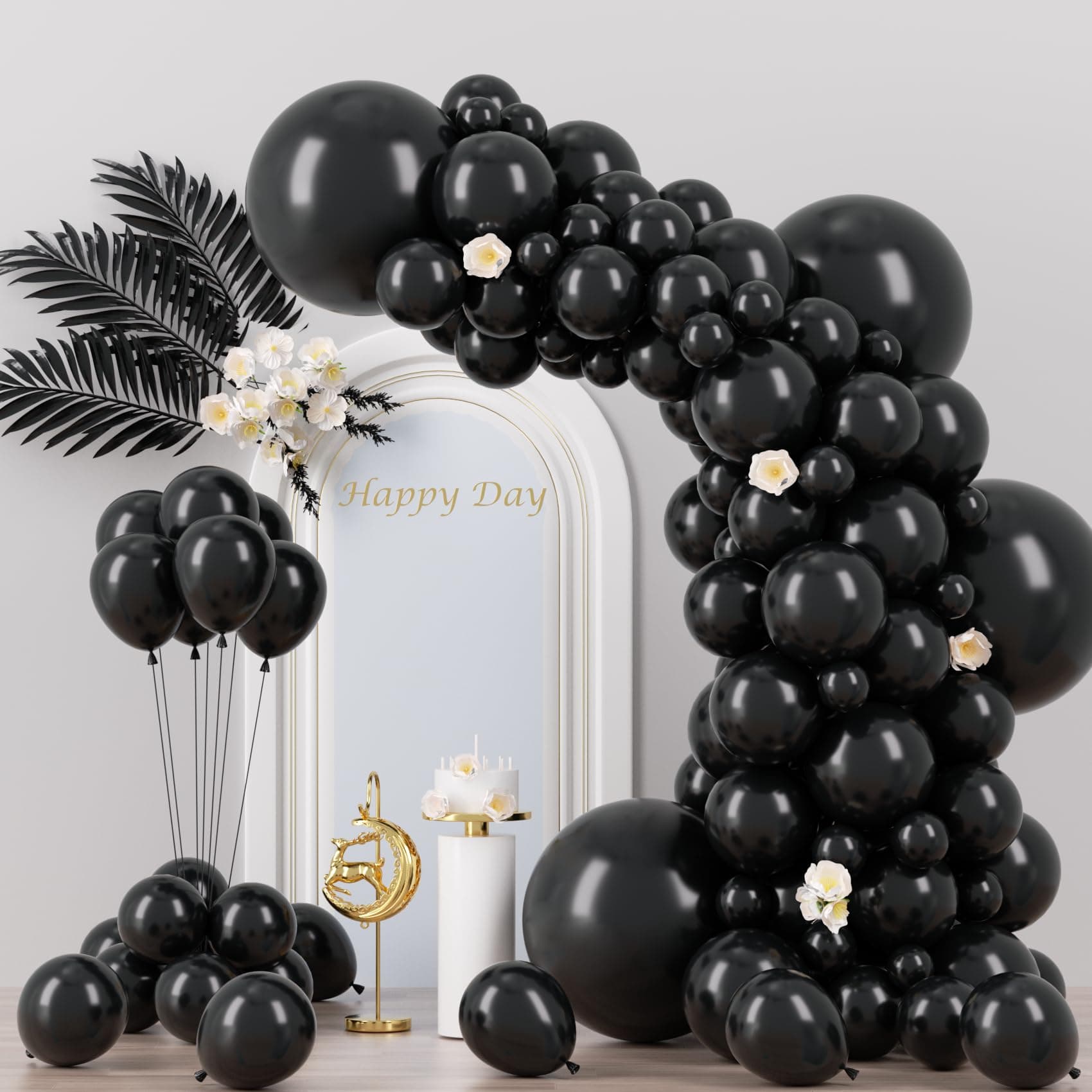Voircoloria 130pcs Black Balloons Garland Arch Kit, 18 12 10 5 Inch