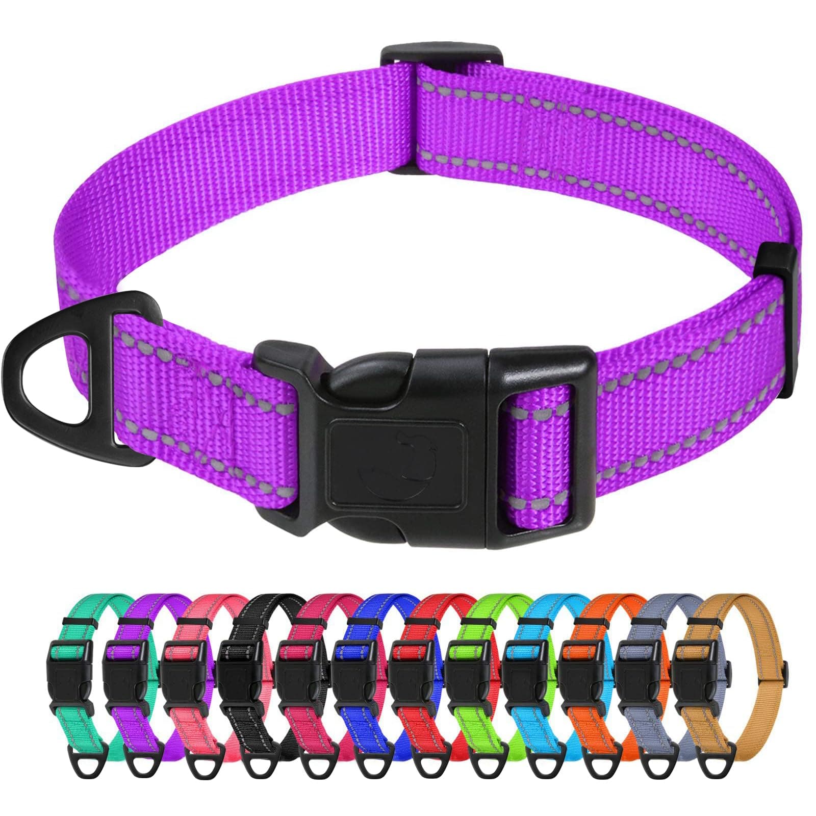 TagME Medium Dog Collar, Reflective Nylon Collar, Purple, 1.0" Width