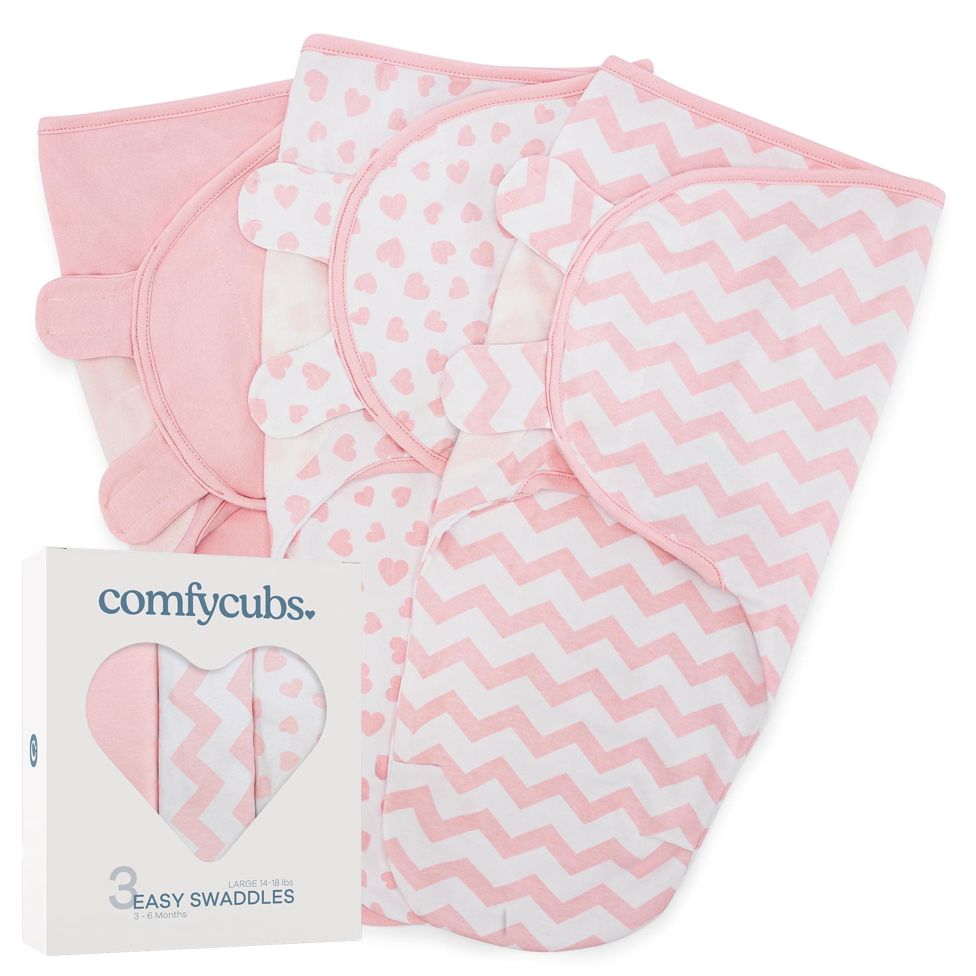 Comfy Cubs Easy Swaddle Blanket 3 Pk L - Newborn Wrap, Pink