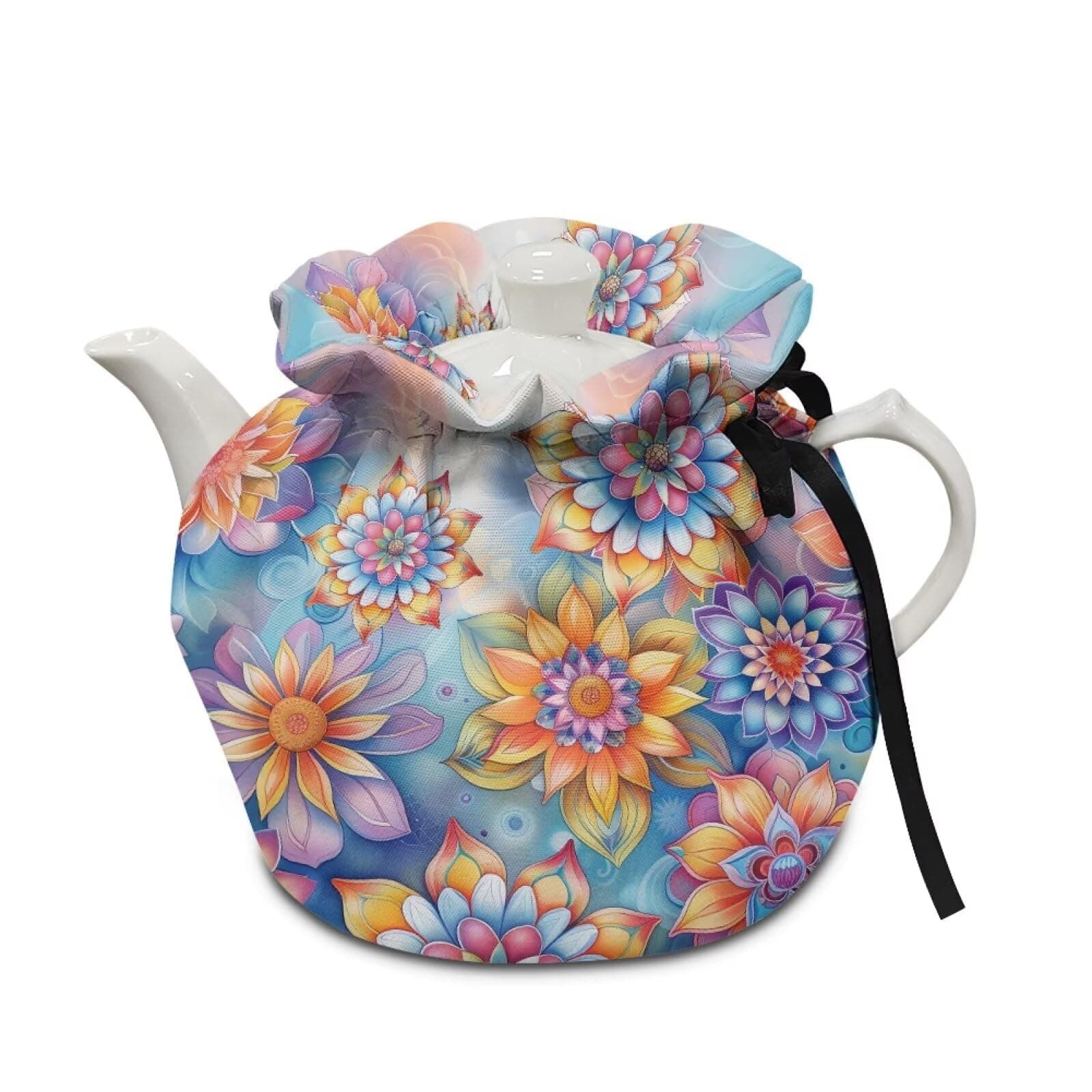 Eheartsgir Boho Flowers Dust Cover with Drawstring, Durable Dustproof Teapot Cozy Breakfast Warmer Tea Kettle Quilt for Home Kitchen Table, Red Christmas Decor