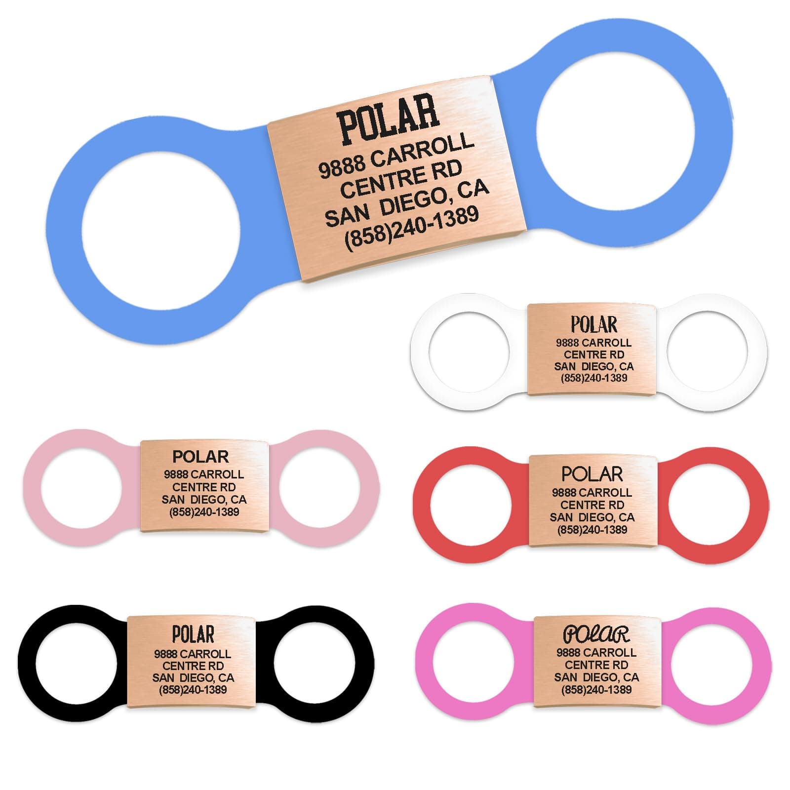 Leash King Custom Engraved Slide-On 1" Pet ID Tags - Silicone Band and PVD Rose Gold Name Plate - Silent, Jingle Free & Lightweight - Personalized Laser Engraved On Collar - Perfect for Dogs & Cats