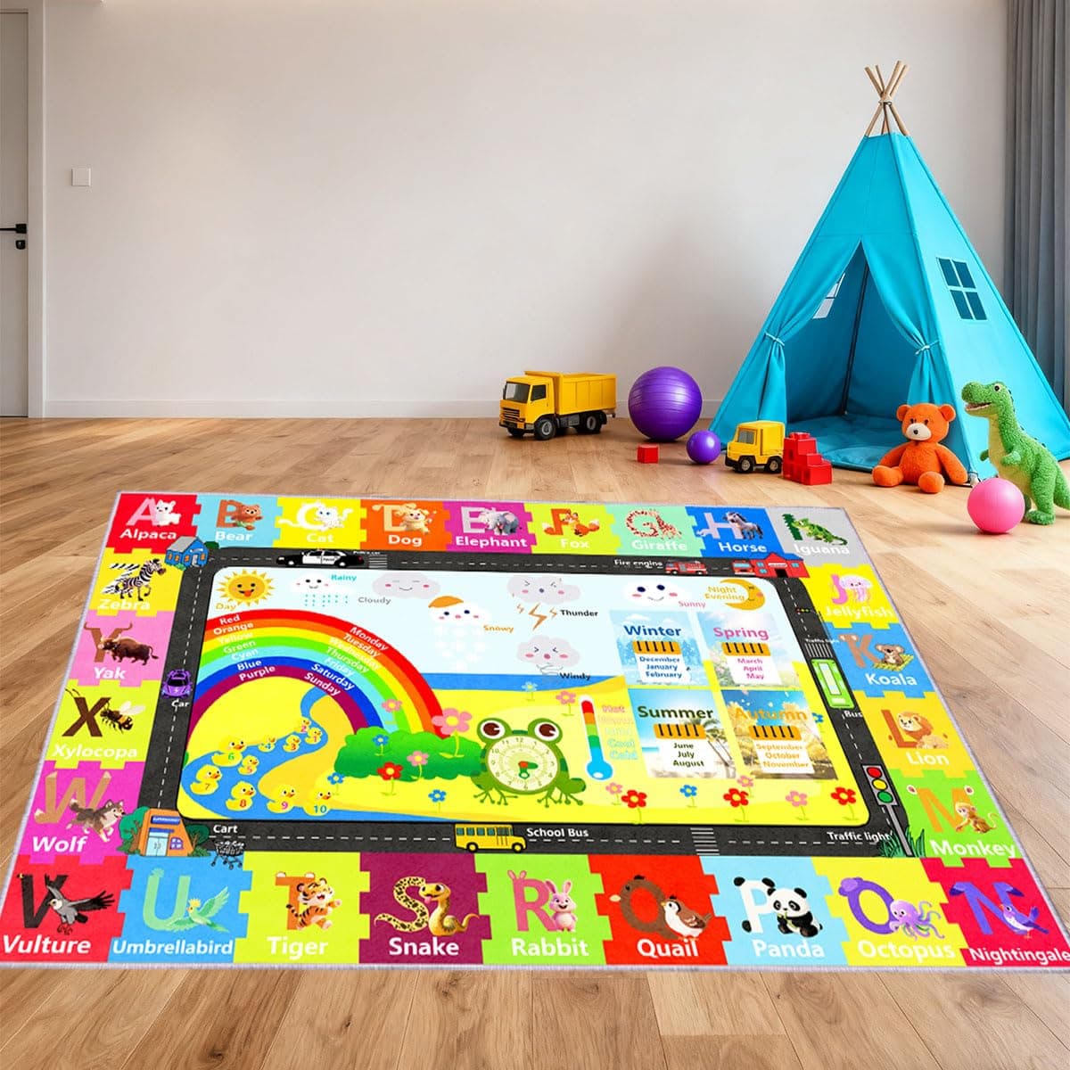 CLAILEIRS ABC Mats for Floor Babies 39×59 Inch, Soft Alphabet Floor Mat, Non-Slip Educational Learning Rug, Washable Letter Carpet for Daycare & Home