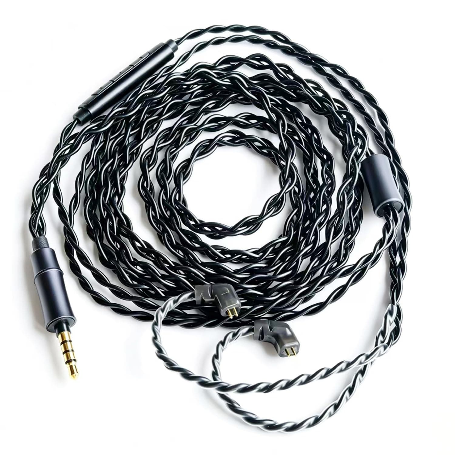 FAAEAL IEM in Ear Monitor Cable,Silver Plated Earphone Upgraded Cord QDC C-Pin 2m Compatible with KZ ZS10 ZSN AS16 CCA C12 etc.for Musician Audiophile 4.9ft(Recessed 2pin 3.5mm w/mic) Black