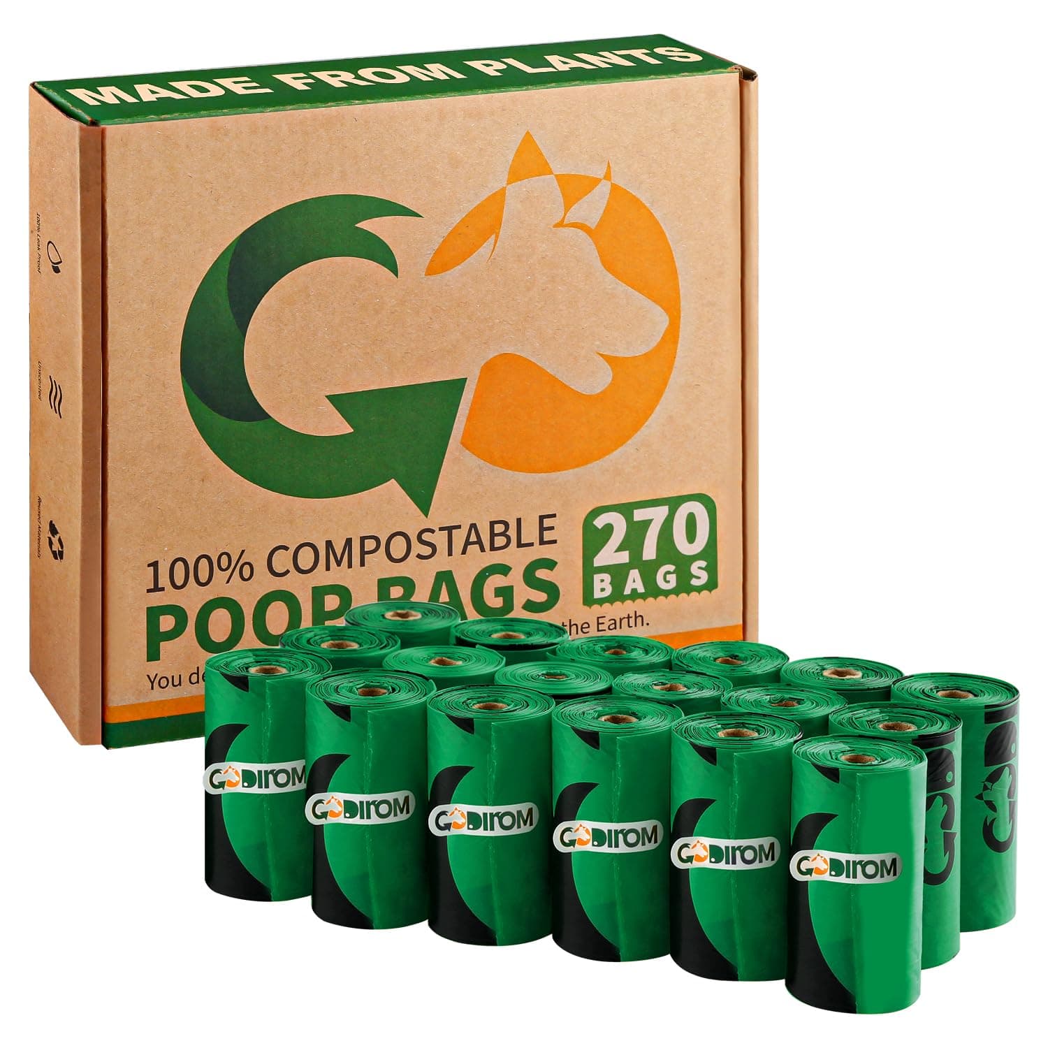 Certified 100% Compostable Poop Bags for Dogs, 270 Count Guaranteed Leak Proof and 20% Extra Thick Dog Waste Bag, 18 Rolls of Plant Based Doggie Poop Bag, No Scented with ASTM D6400 & EN13432