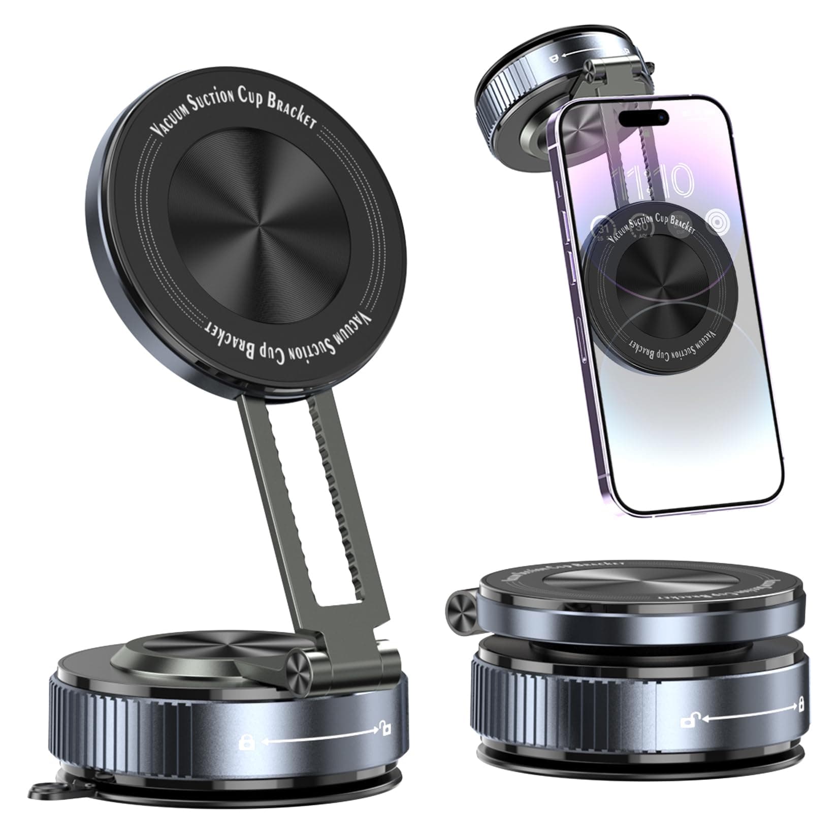 360° Adjustable Magnetic Car Phone Holder, Vacuum Magnetic Phone Holders for Car, Suction Cup Phones Mounts for Magsafe, Cell Phones Holders Compatible with iPhone 17 16 15 14 13 12 Series(Black)