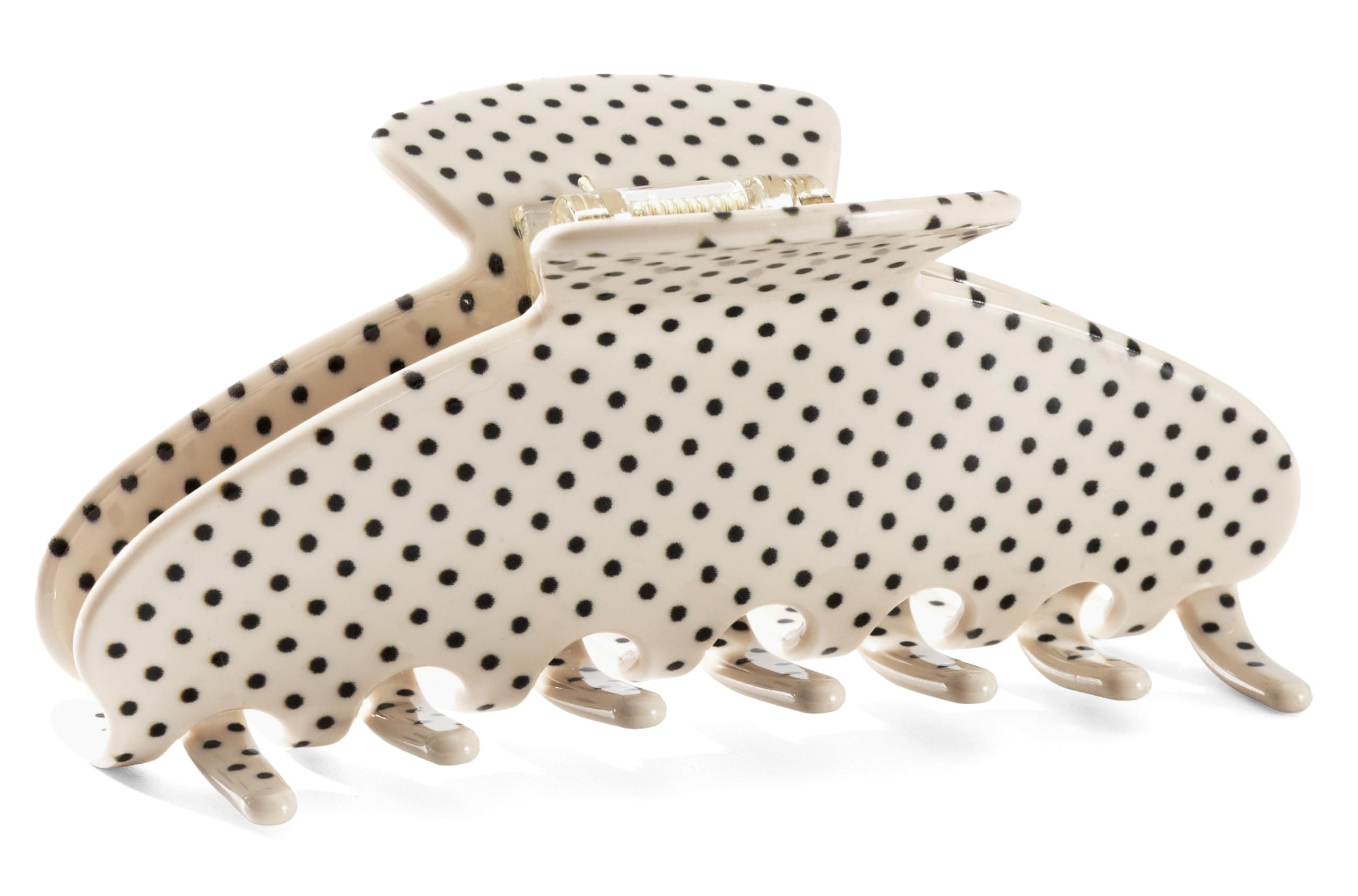 Large Acetate 4 Inch Hair Claw Clip for Women, White Polka Dots Claw Clips & Jaw Clips for Thin or Thick Hair, French Style Hair Claws with Non-Slip Teeth, Hair Accessories (White Polka Dot)