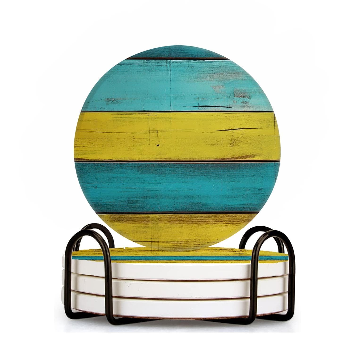 Light Color Wooden Floor Lovely Set of 4 Ceramic Coasters with Holder,Absorbent Drink Bar Coasters,Table Coasters