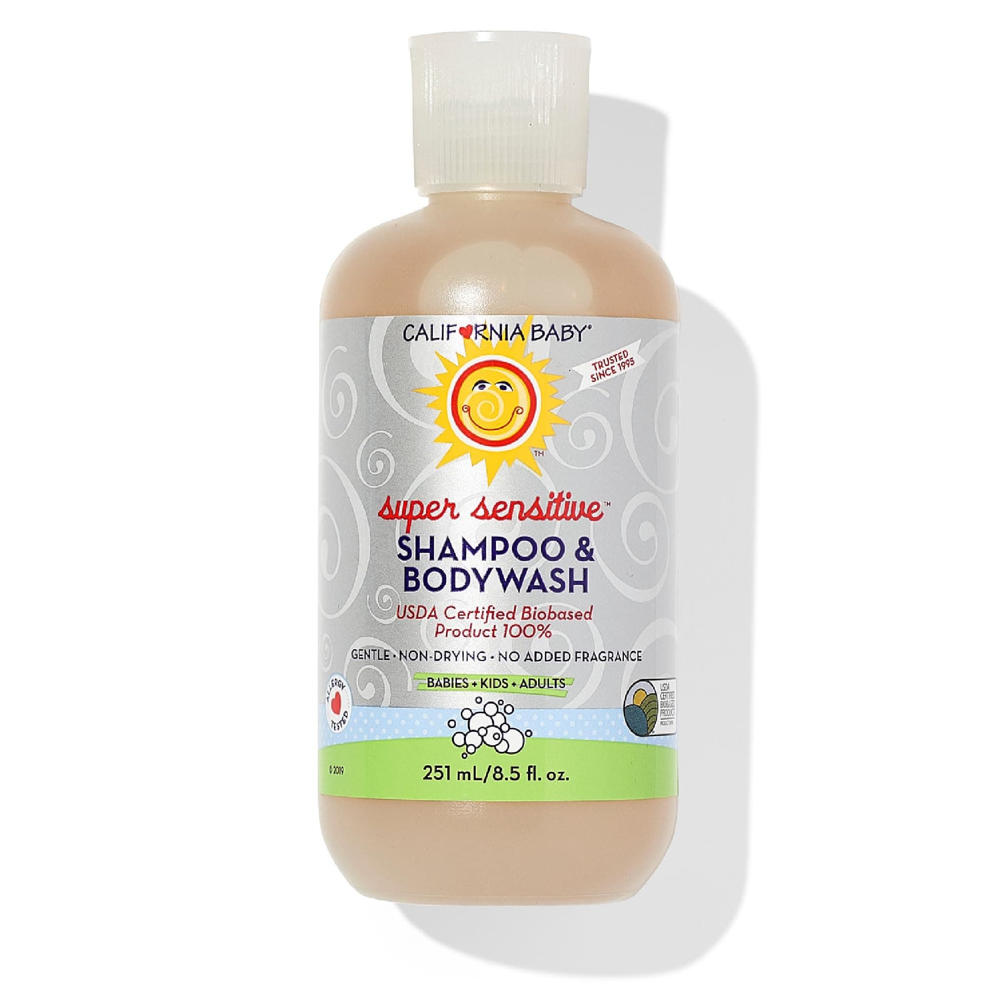 California Baby Super Sensitive Body Wash and Shampoo | For Newborns and Adults with Sensitive Skin | 100% Plant-Based Ingredients | Allergy Friendly | Unscented Baby wash and Shampoo | 251 mL / 8.5 oz